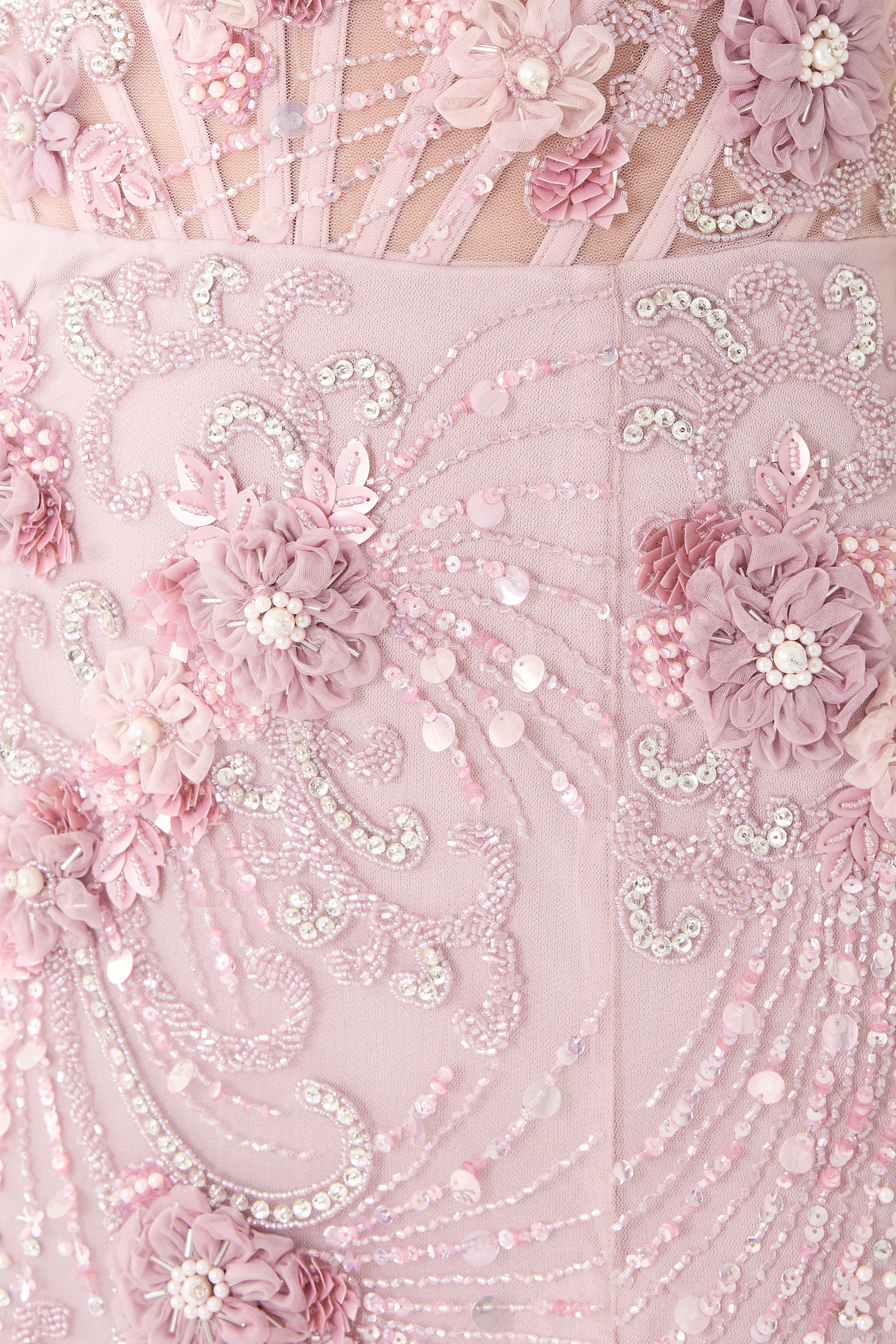 Strapless Beaded Gown with Slit