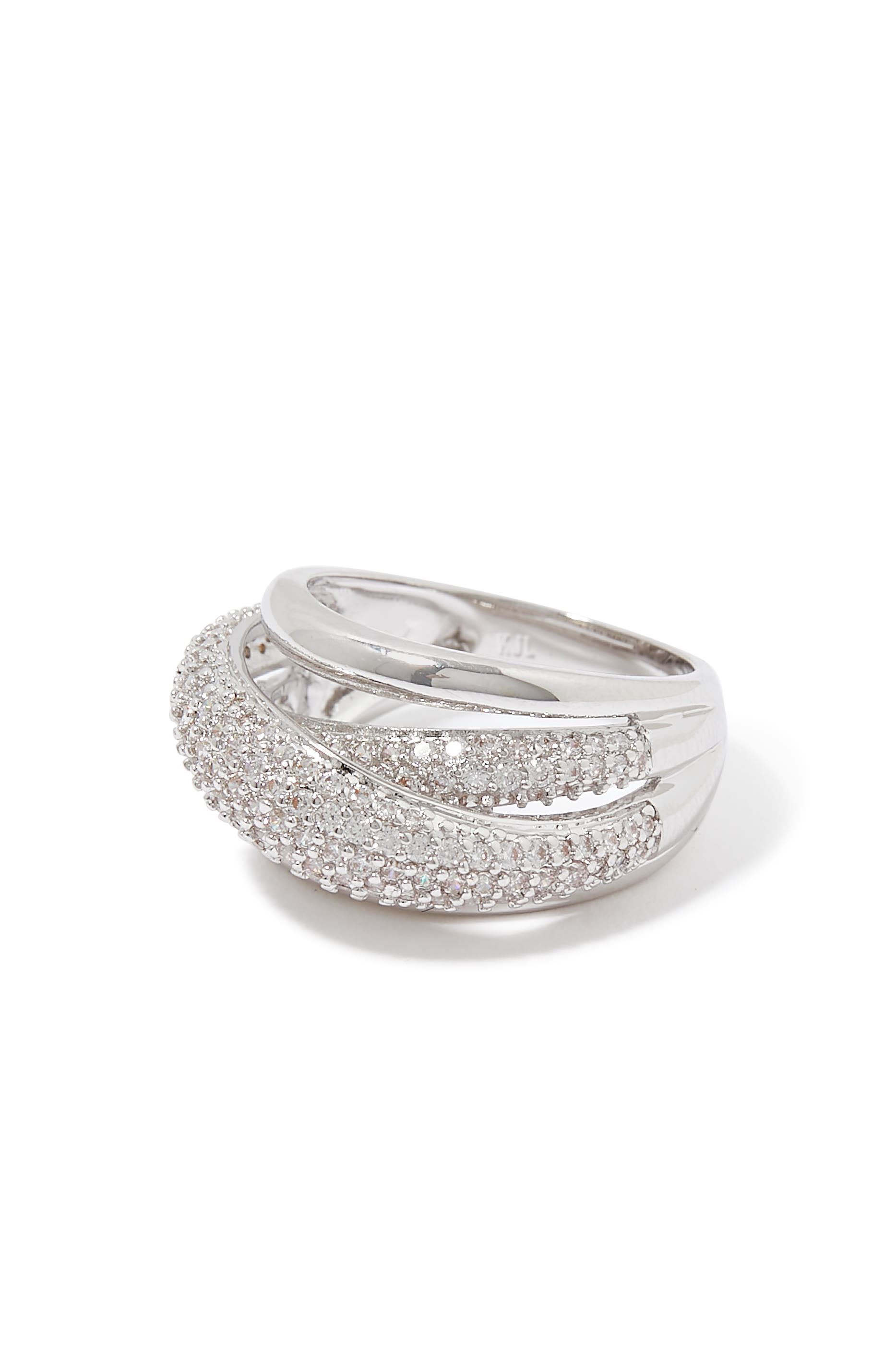 Overlap 4-Band Ring, Rhodium-Plated Brass & Cubic Zirconia