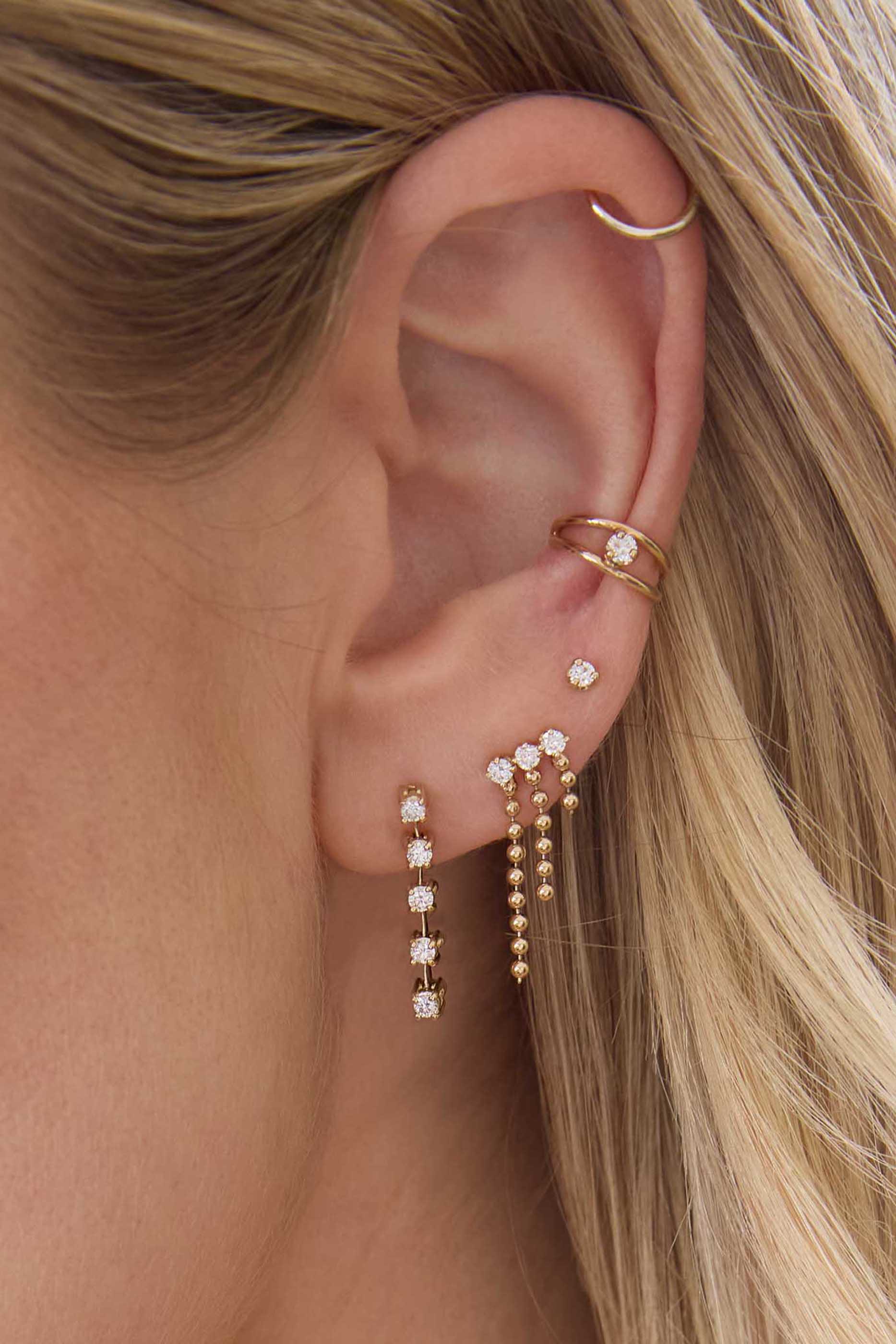 Linked Prong Diamond Waterfall Earrings, 14K Yellow Gold