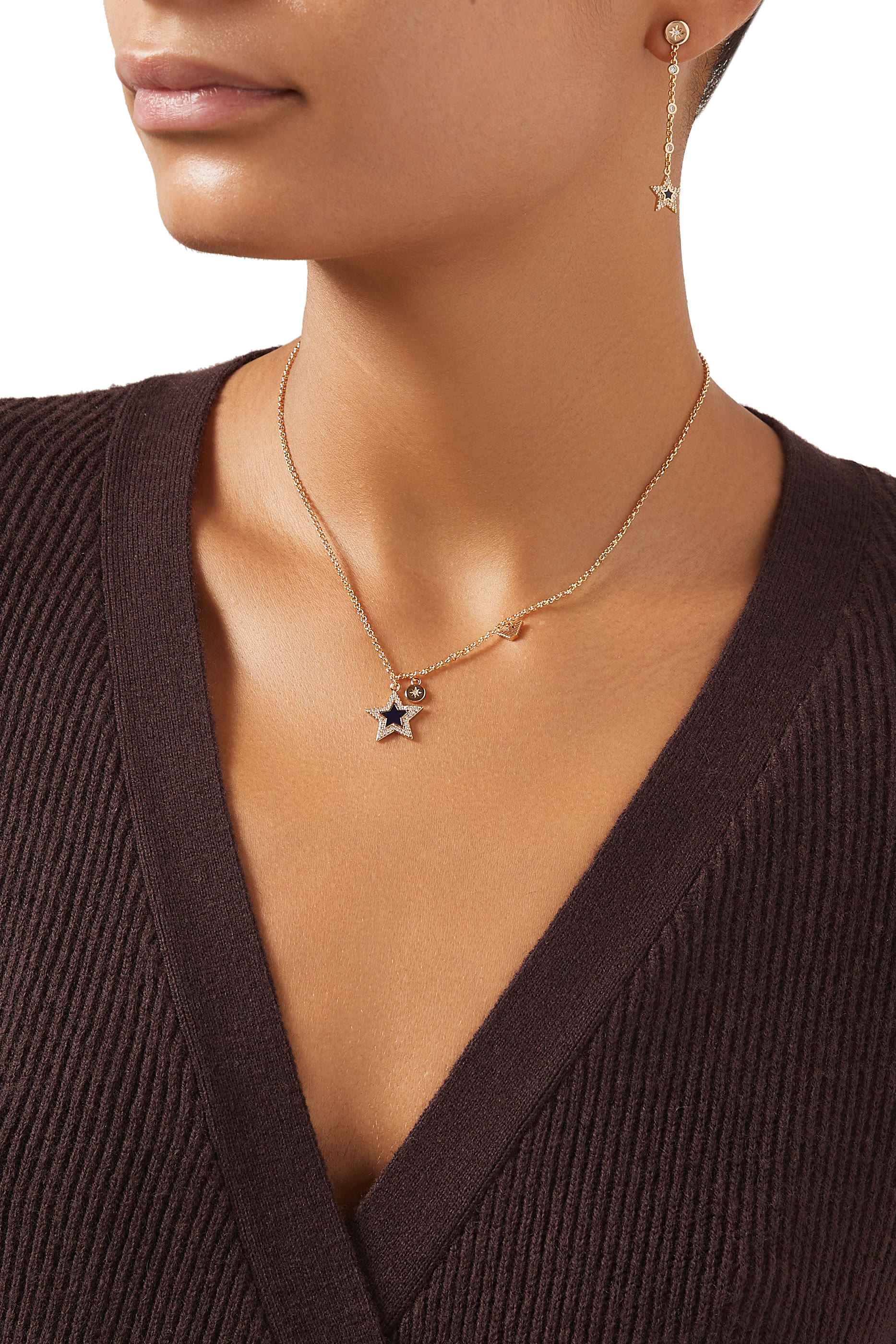 Star Charm Earrings, Brass & Crystals