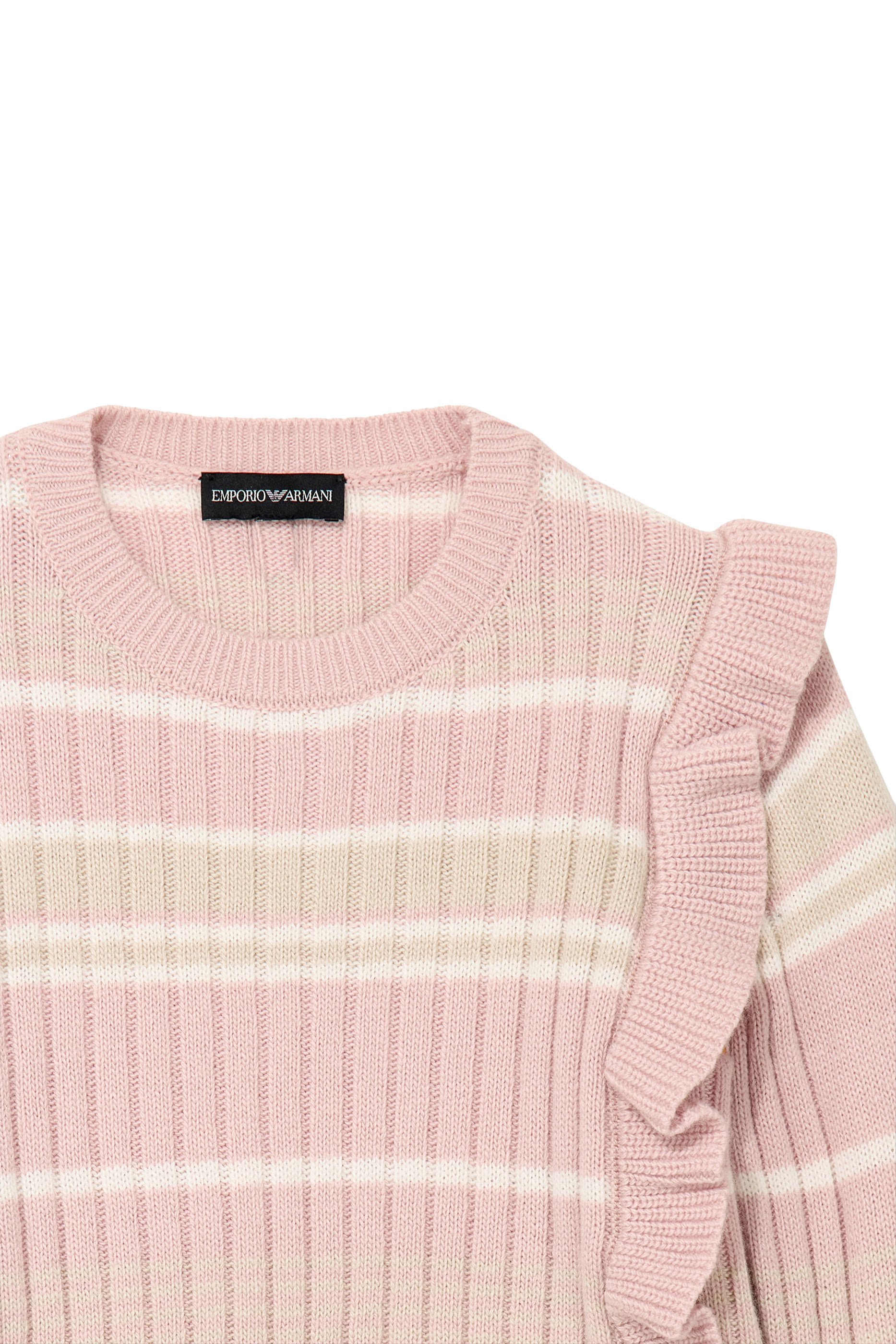 Kids  Ribbed Knit Cardigan with Stripes and Shoulder Ruffles 