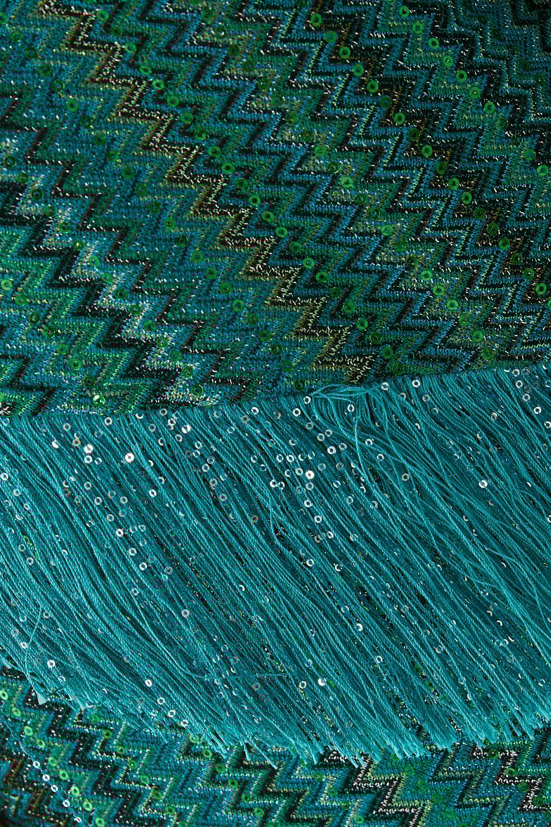 Exclusive Chevron Raschel Sequinned Flared Asymmetrical Maxi Dress