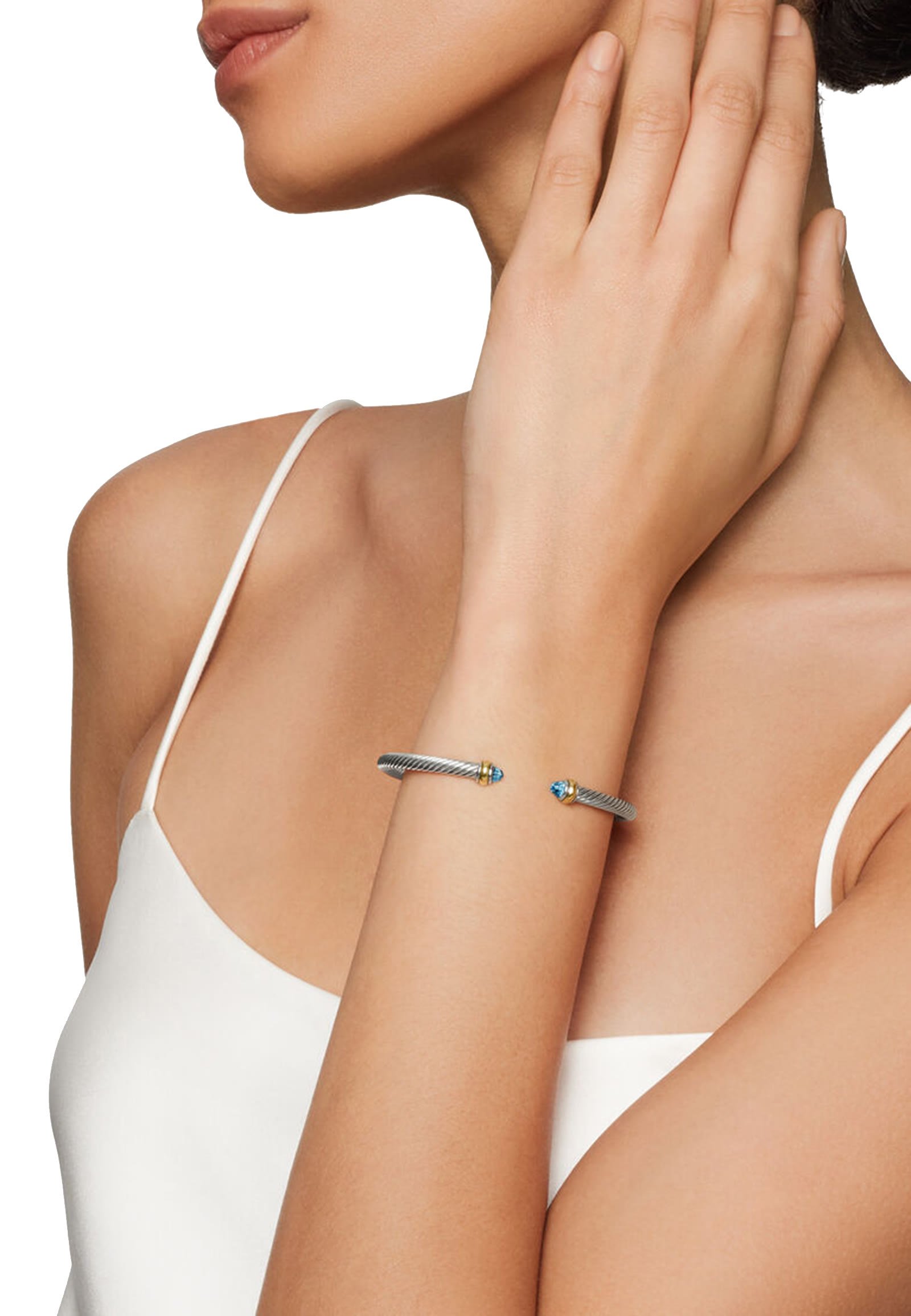 Classic Cable Bracelet, 18K Yellow Gold with Sterling Silver & Blue Topaz