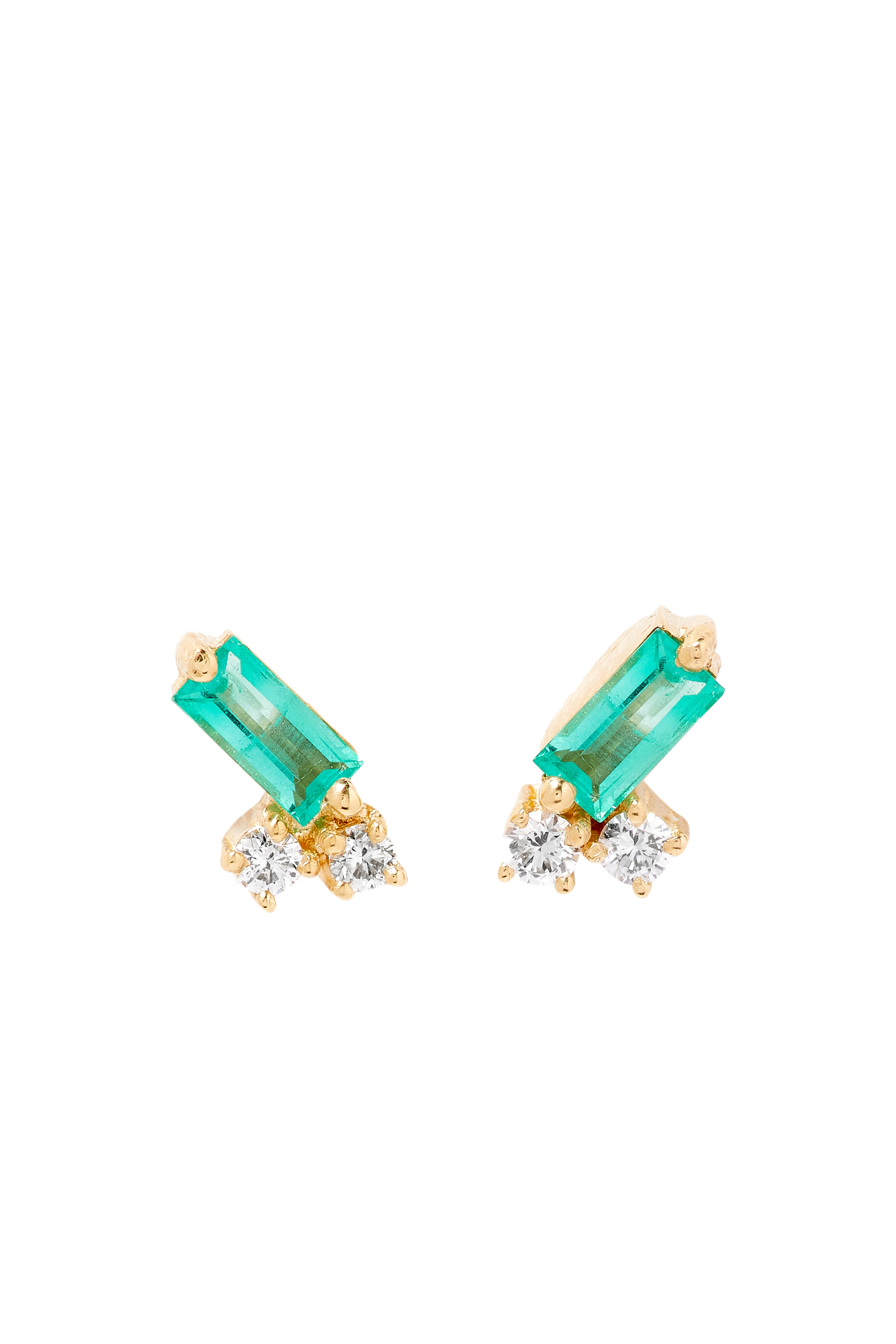 Fireworks Studs, 18K Yellow Gold with Emerald & Double Diamonds