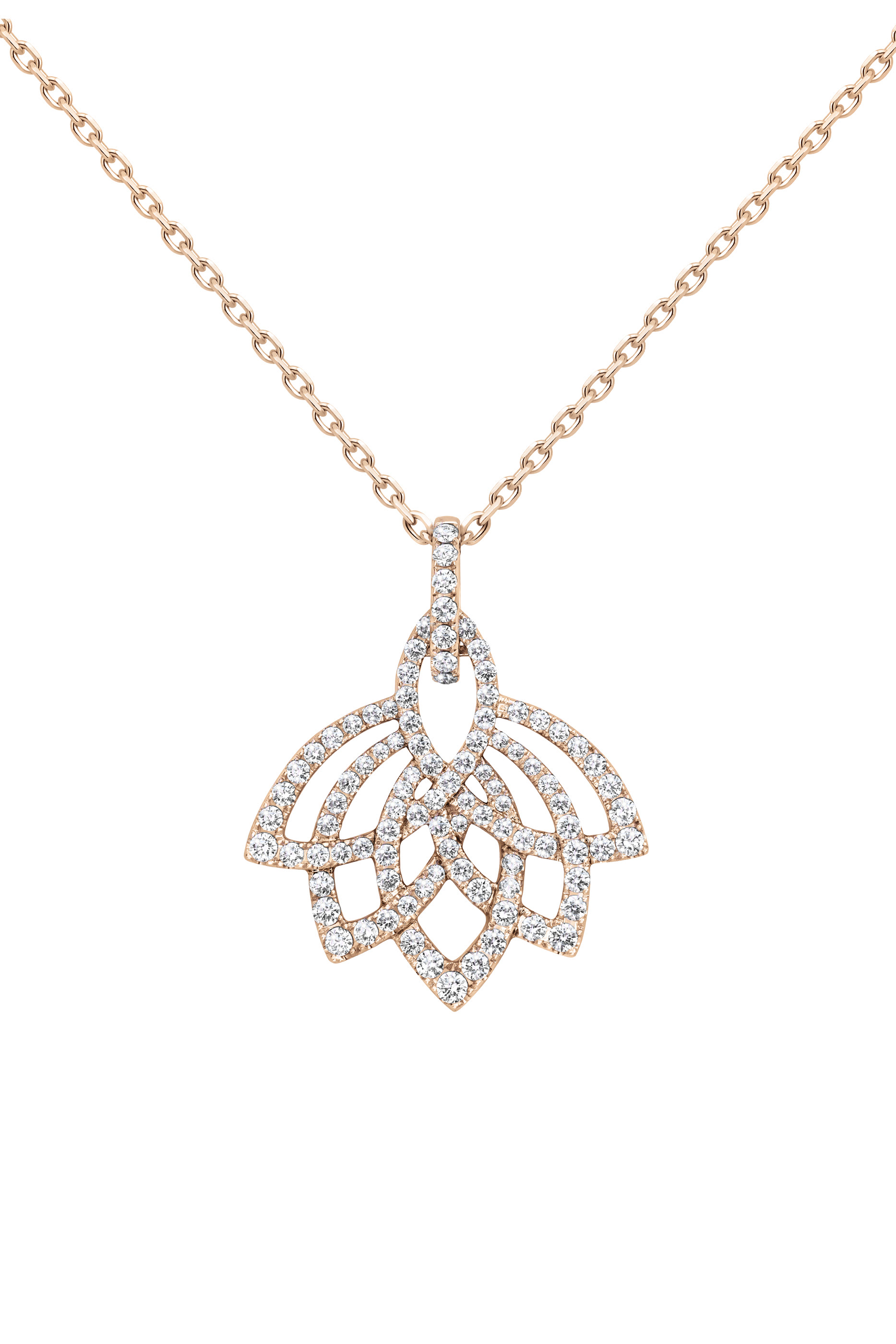 Lotus Blossom Pendant Necklace, 18K Rose Gold & Diamonds