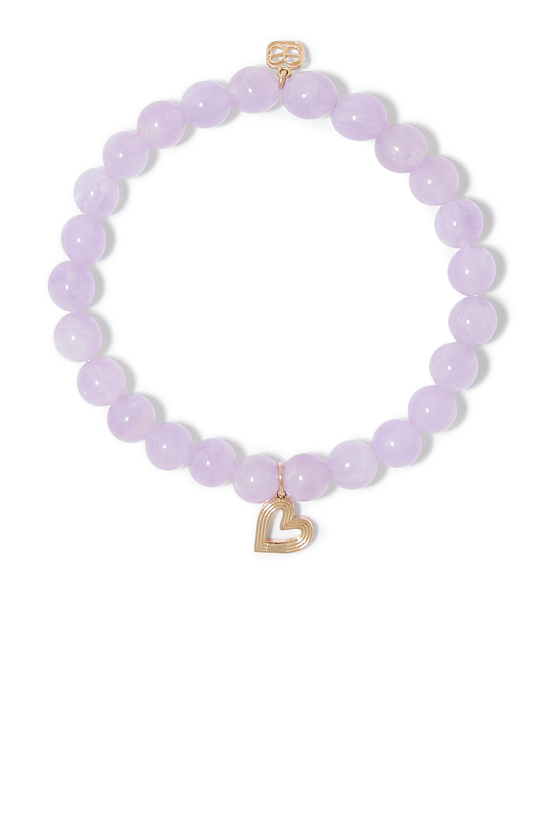 Kids Fluted Heart Charm Bracelet, 14k Yellow Gold & Beads