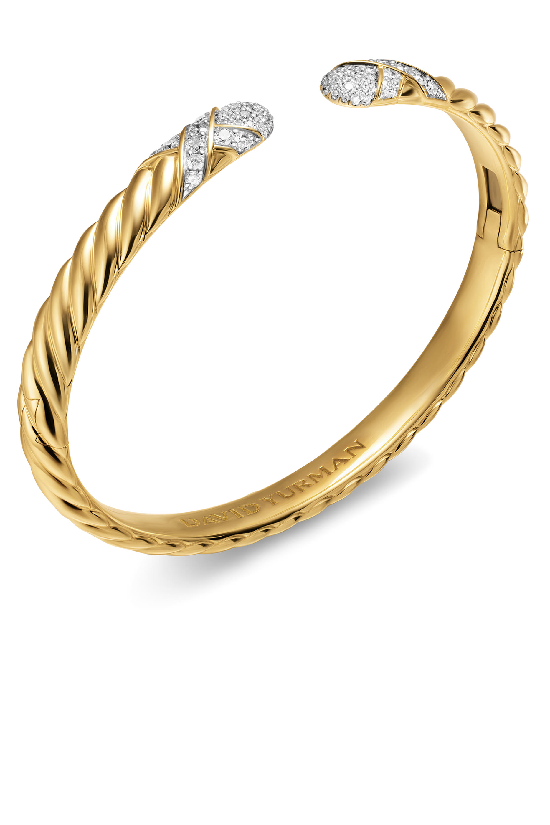 Sculpted Cable X Cuff Bracelet, 18k Yellow Gold & Diamonds