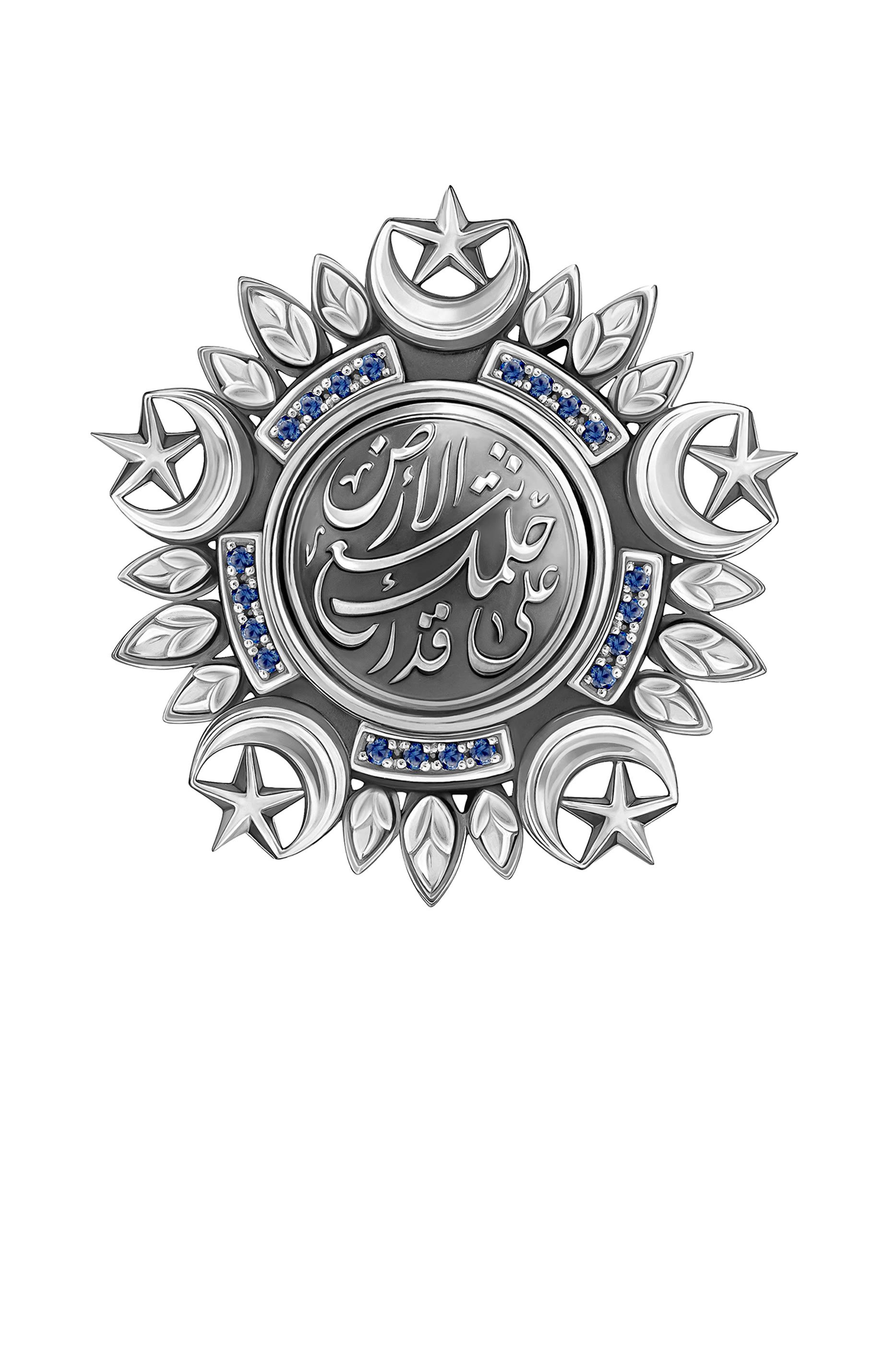 Medallion Pin Brooch, Sterling Silver & Sapphires