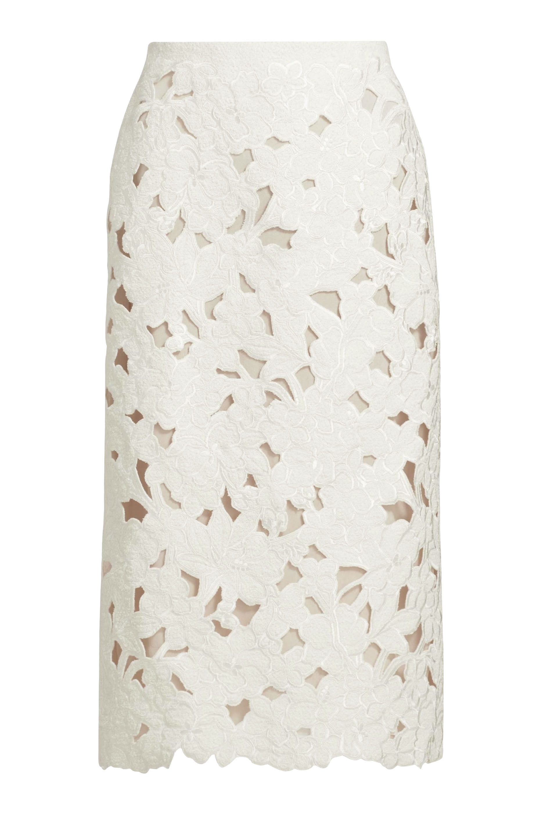 Tweed Embroidered Cut-Out Midi Skirt