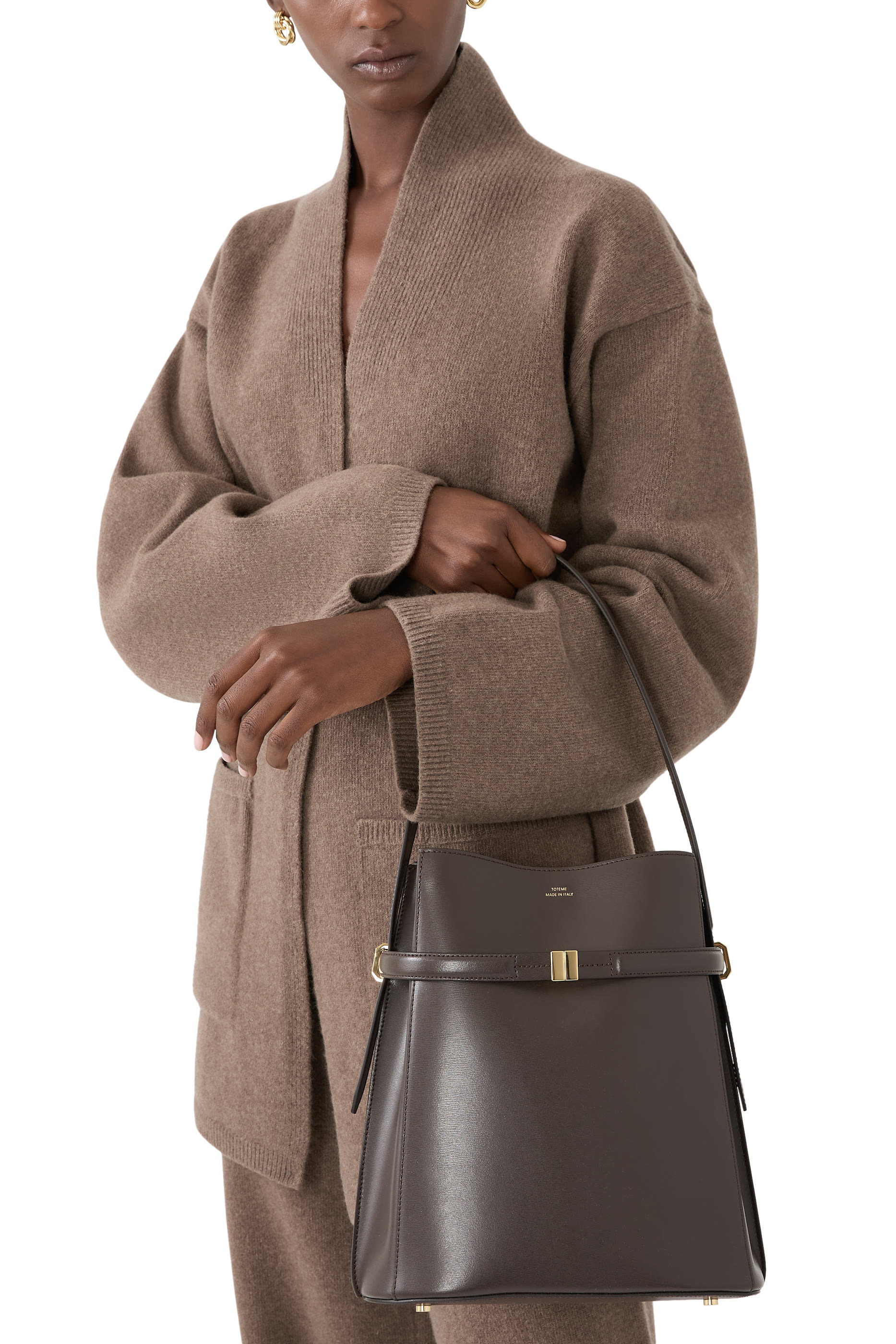 Belted Leather Bucket Bag