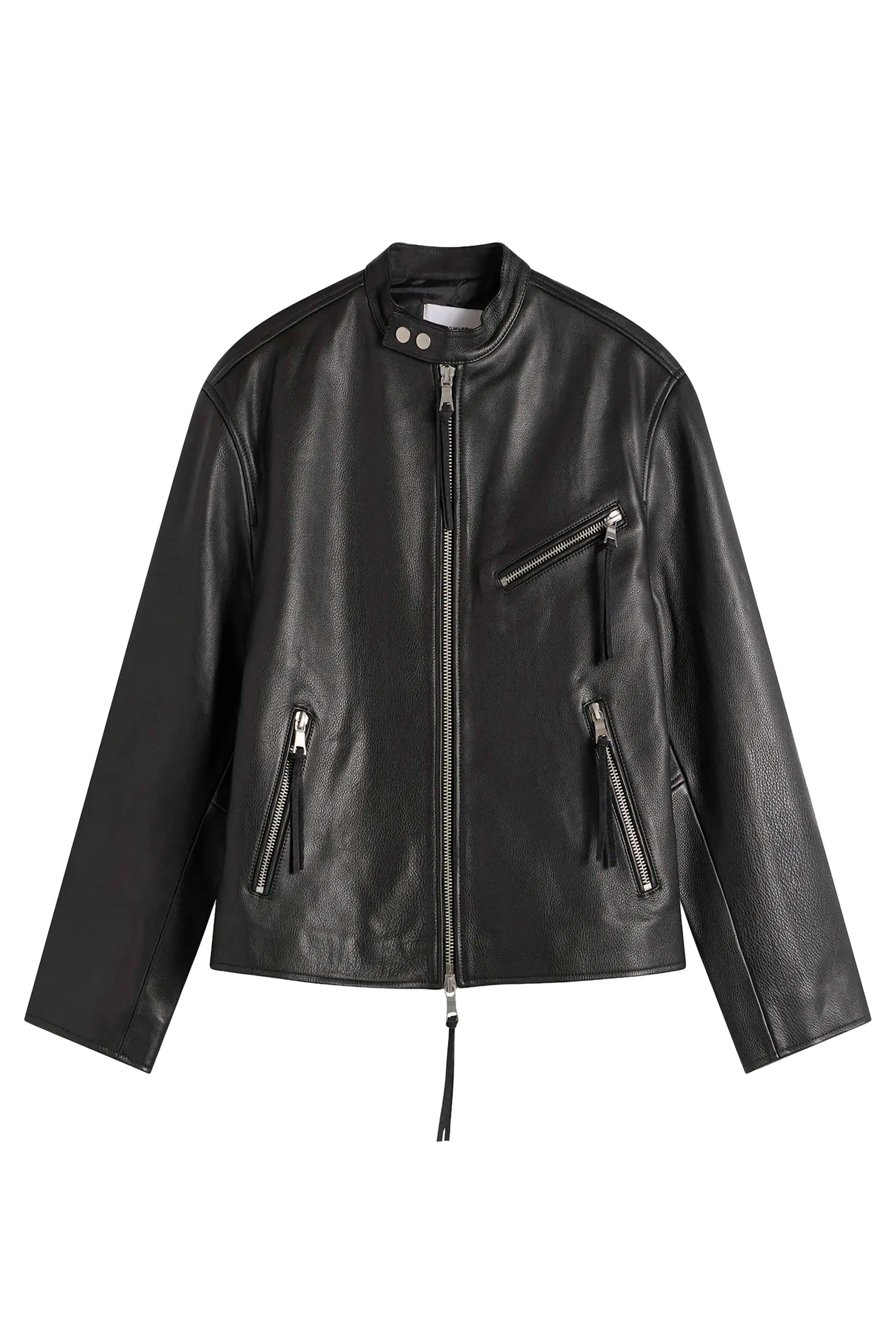 Cropped Leather Racer Jacket