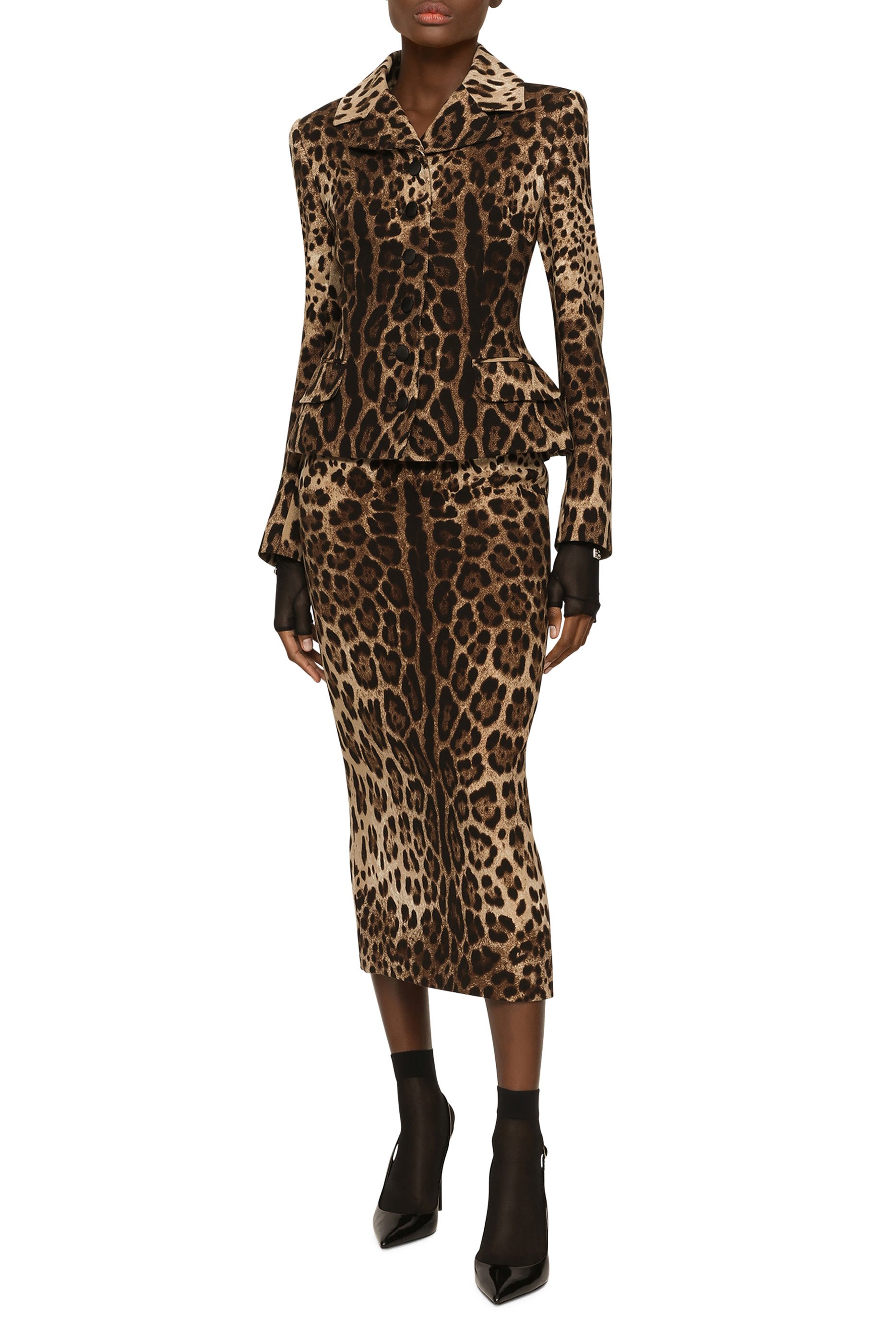 Leopard-Print Double Crepe Calf-Length Skirt