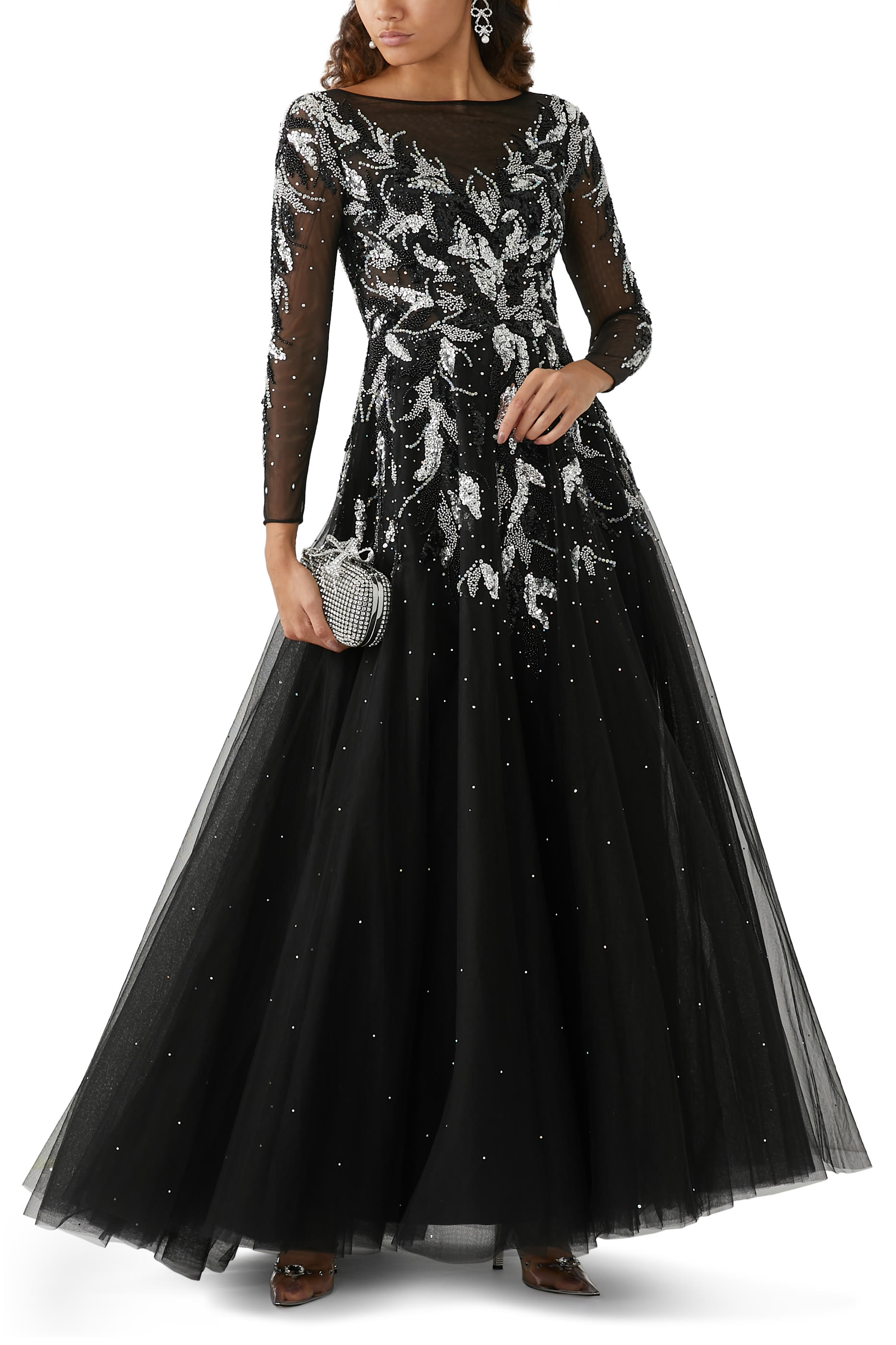 Long Sleeve Tulle Gown