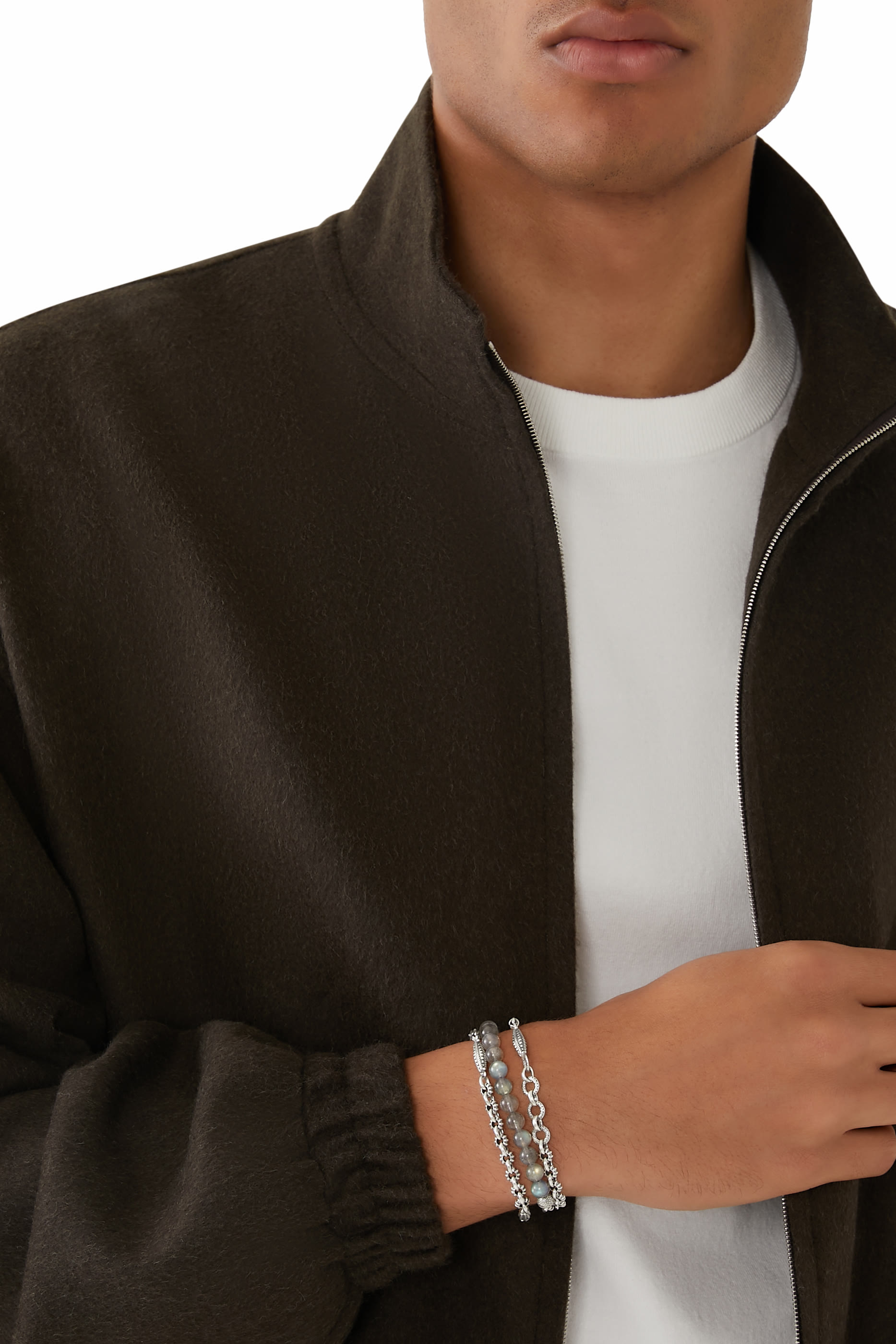 Wrap-Around Beaded Bracelet, Sterling Silver & Labrodite