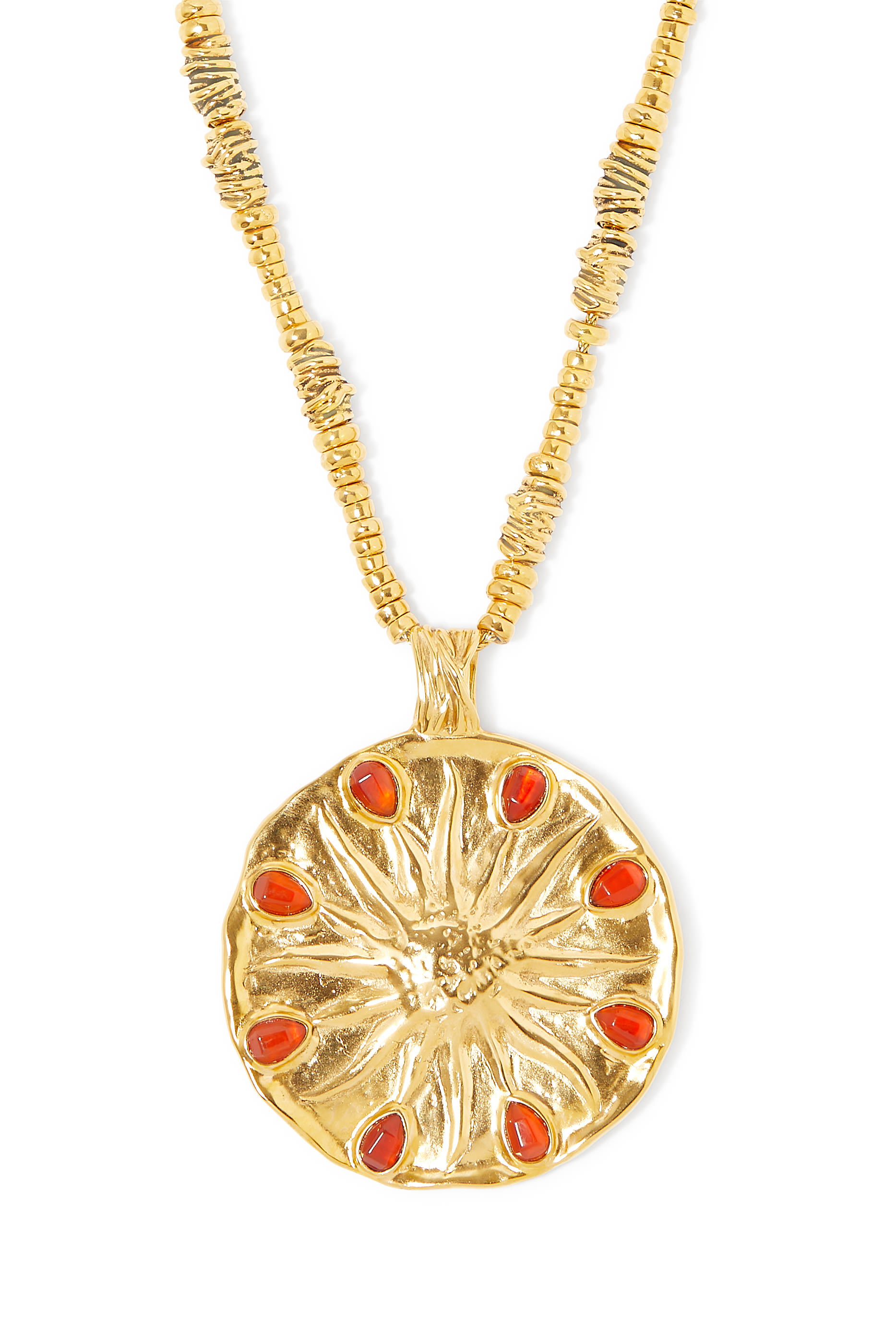 Sun & Moon Astro Necklace, 24k Gold-Plated Brass & Carnelian