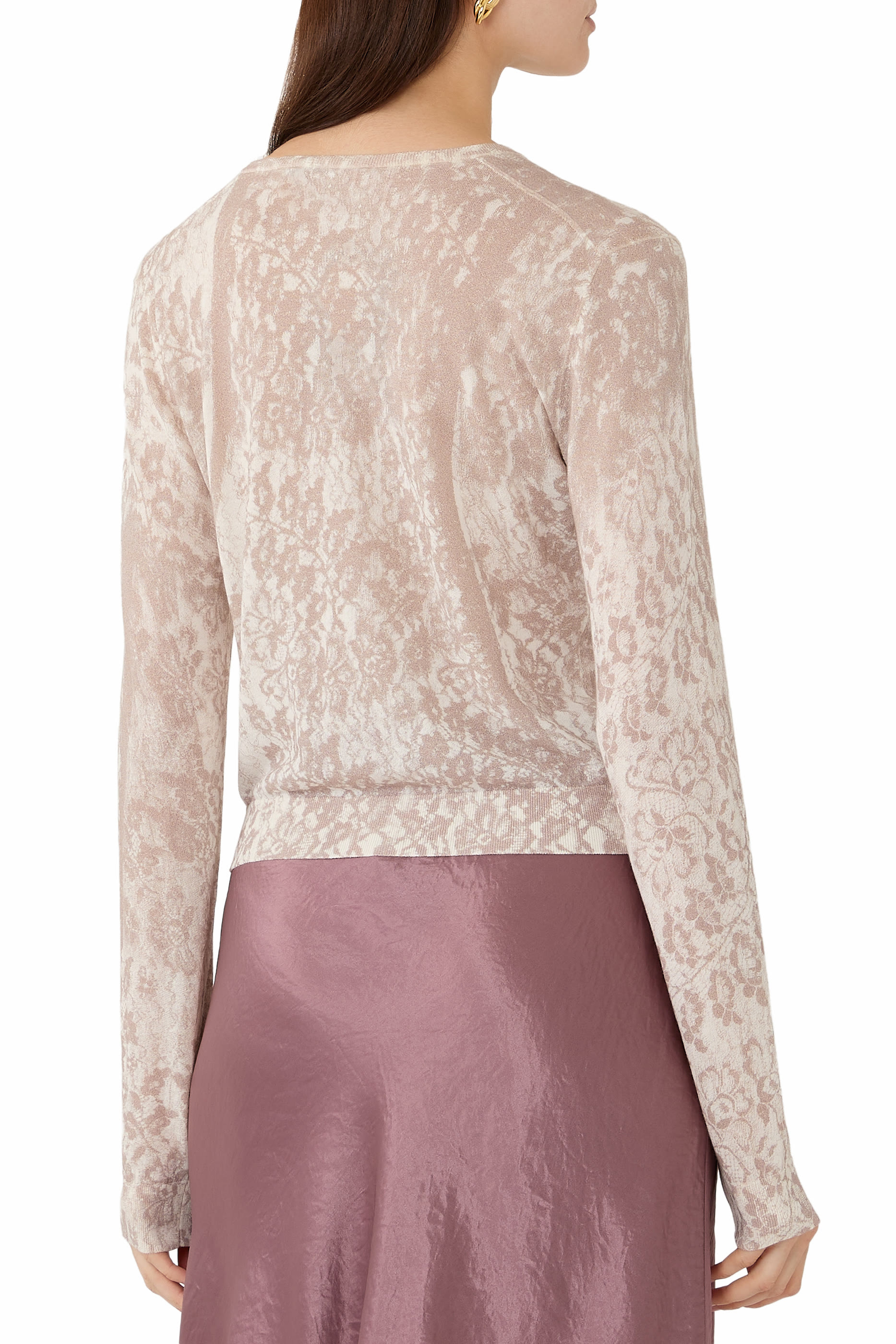 Lace-Print Italian Cotton-Blend Cardigan