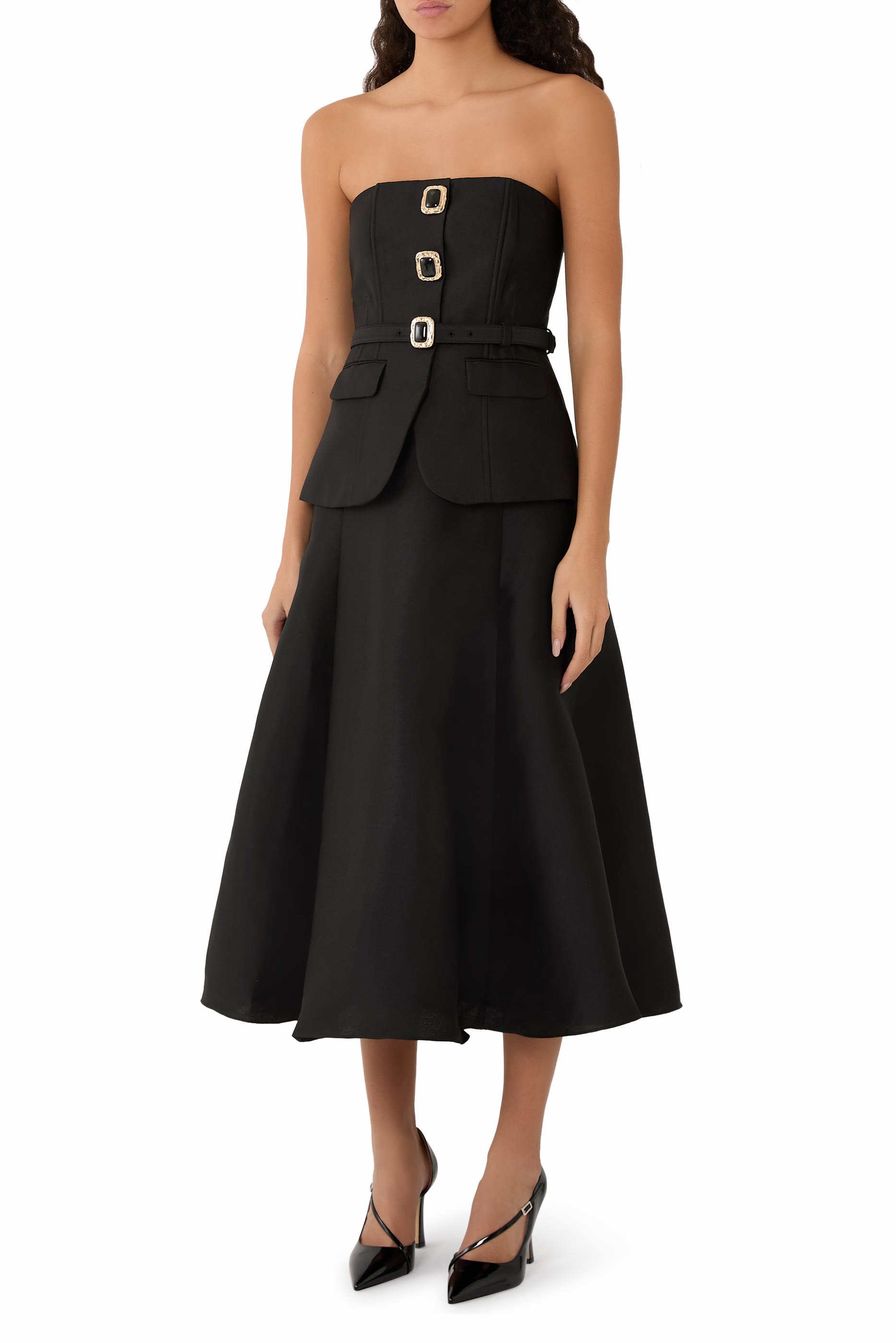 Taffeta Bandeau Midi Dress