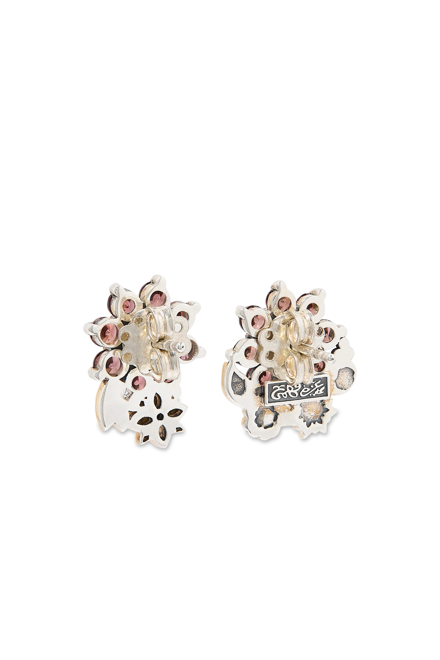 Mismatched Floral Earrings, 18K Yellow Gold with Sterling Silver &  Zircon 