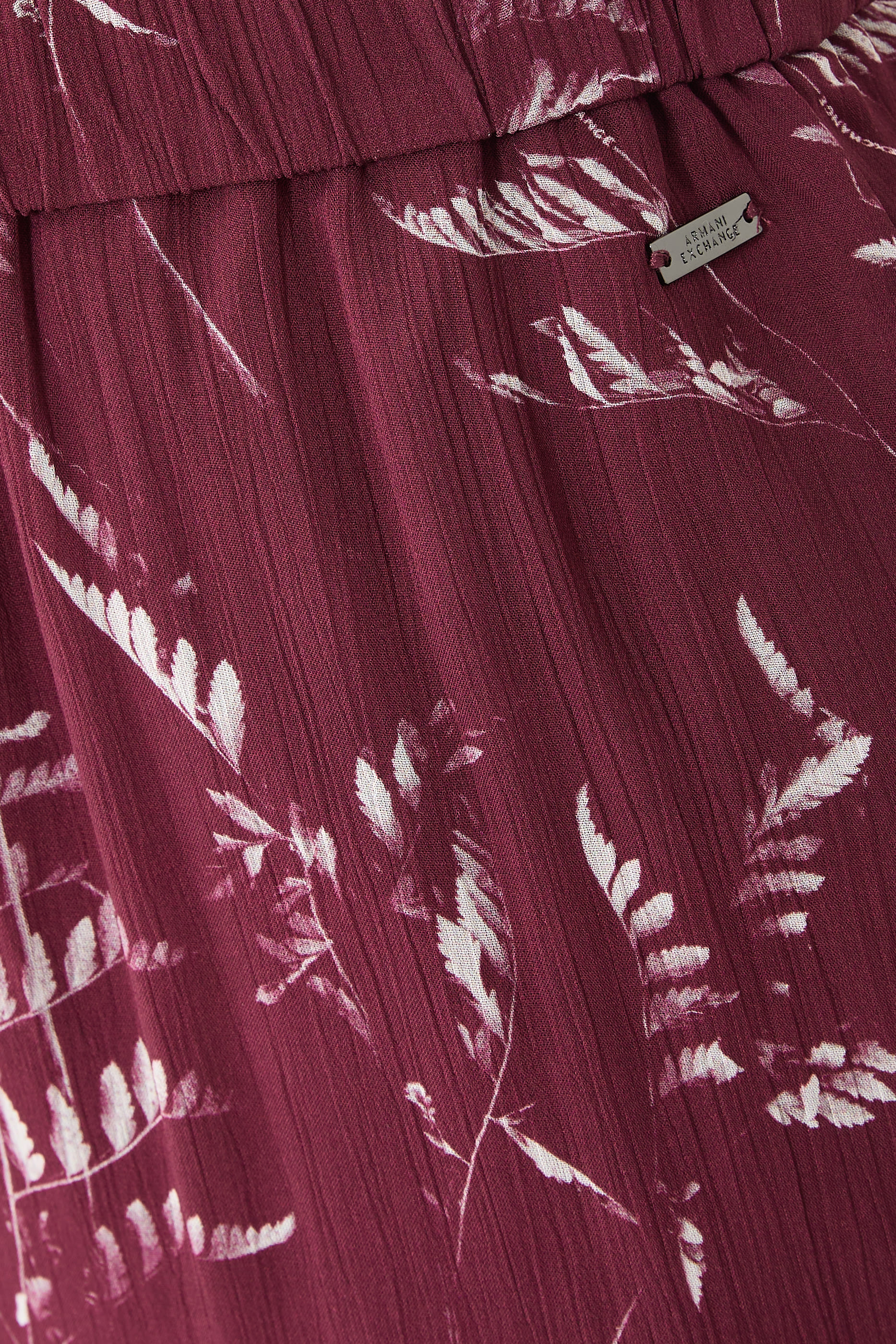 Pleated Chiffon Trousers with Foliage Print