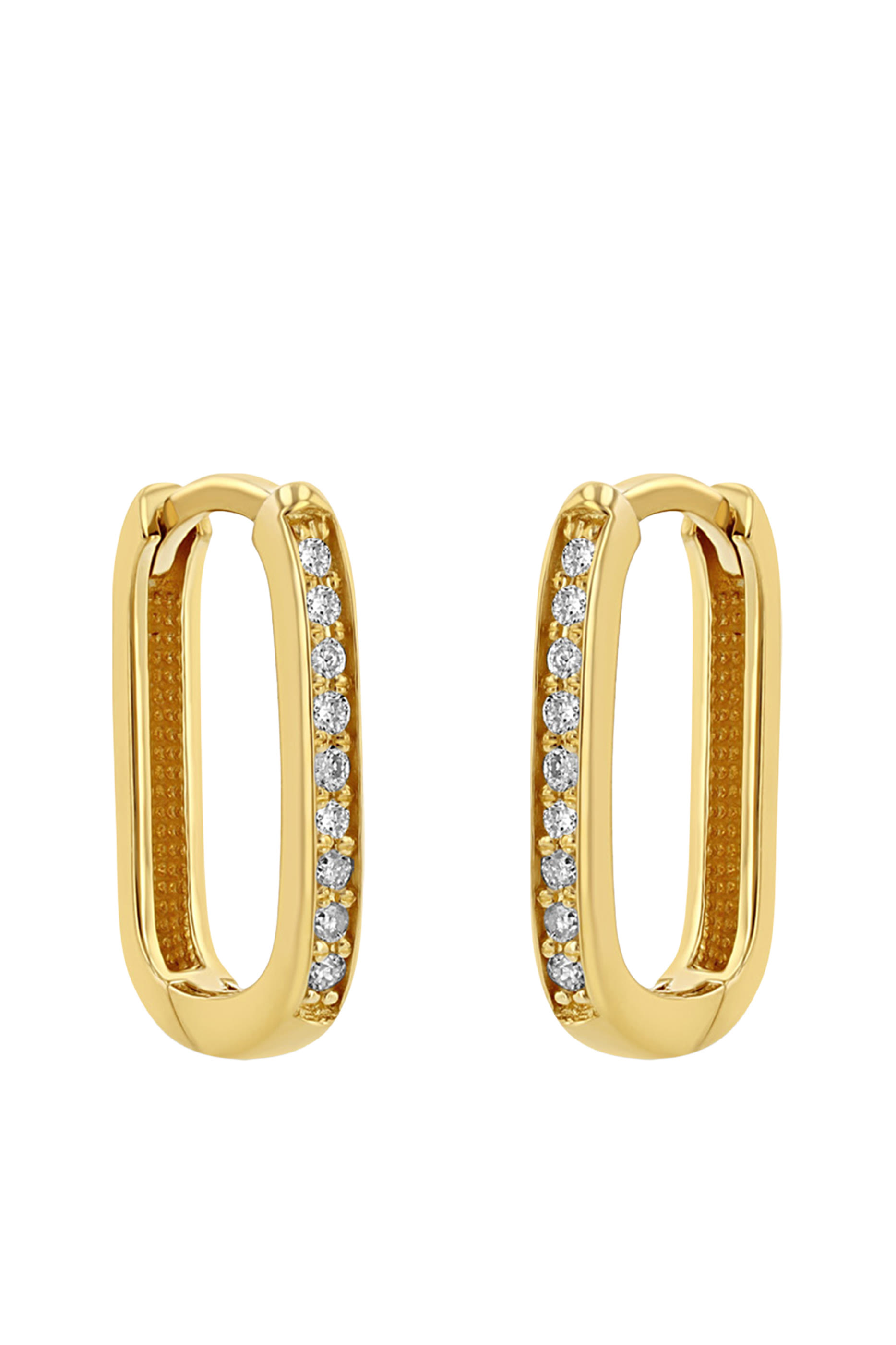 Thick Large Oval Hinge Hoops, 14K Yellow Gold & Diamonds