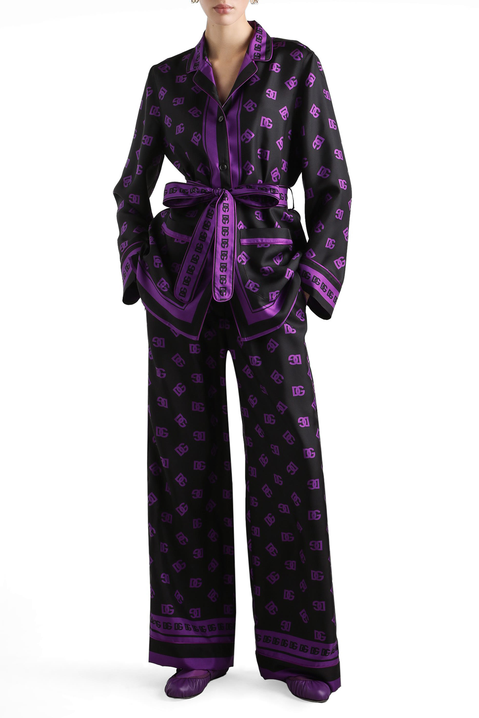 All-Over DG Logo Silk Satin Jacquard Pajama Pants