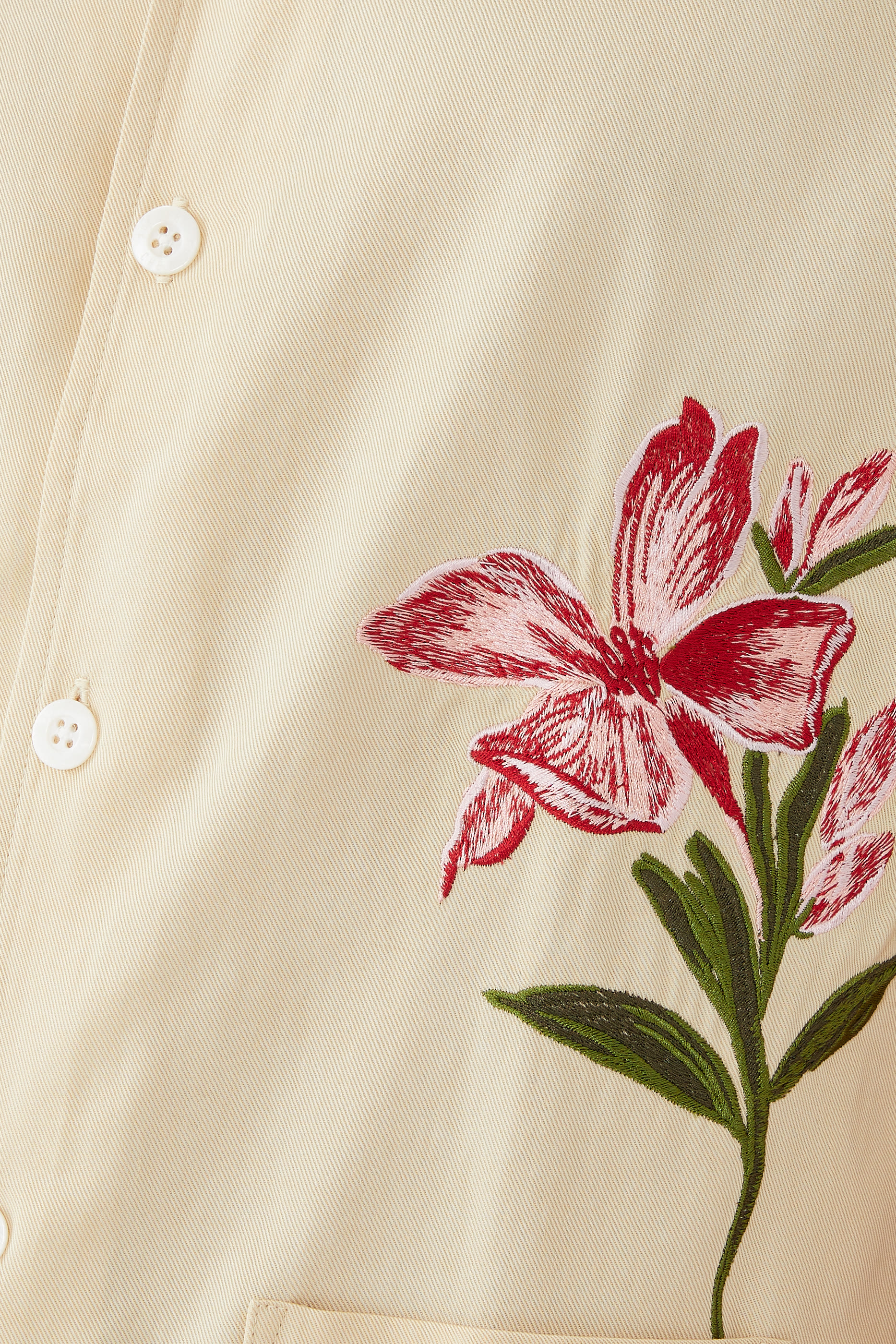  Floral Print Embroidery Shirt