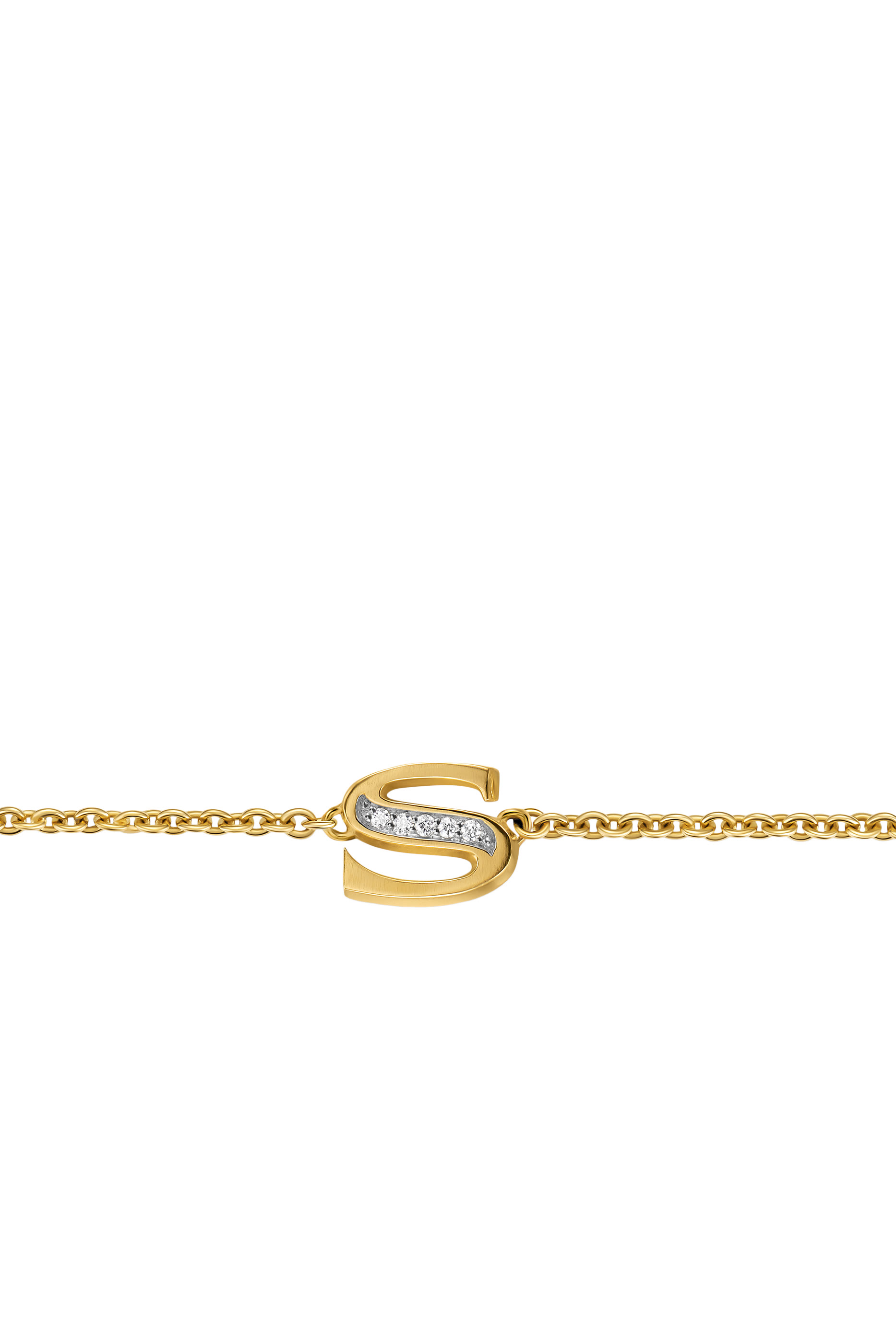 Petite Pavé S Initial Chain Bracelet, 18k Yellow Gold & Diamonds