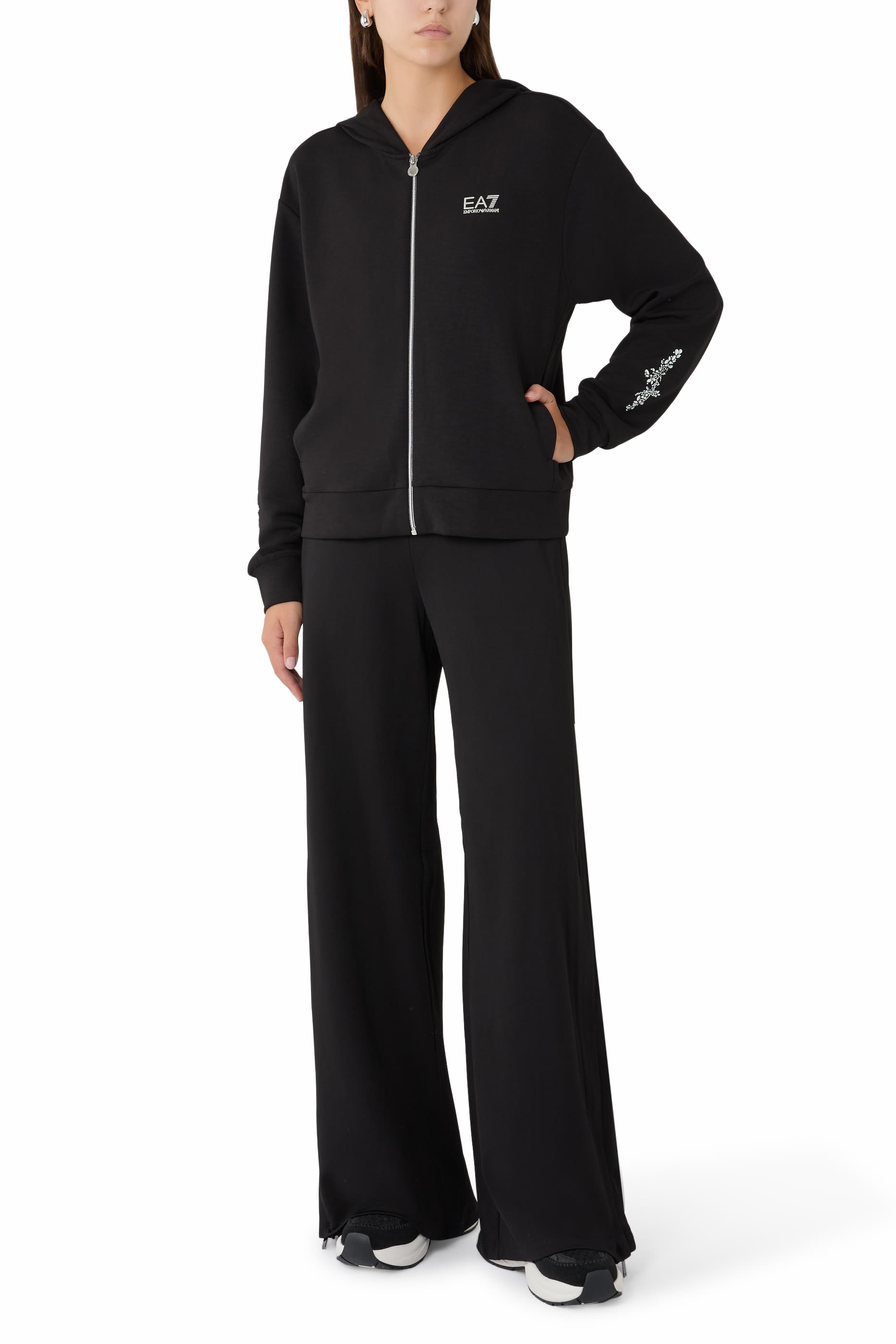EA7 Strass-Embellished Zip Hoodie