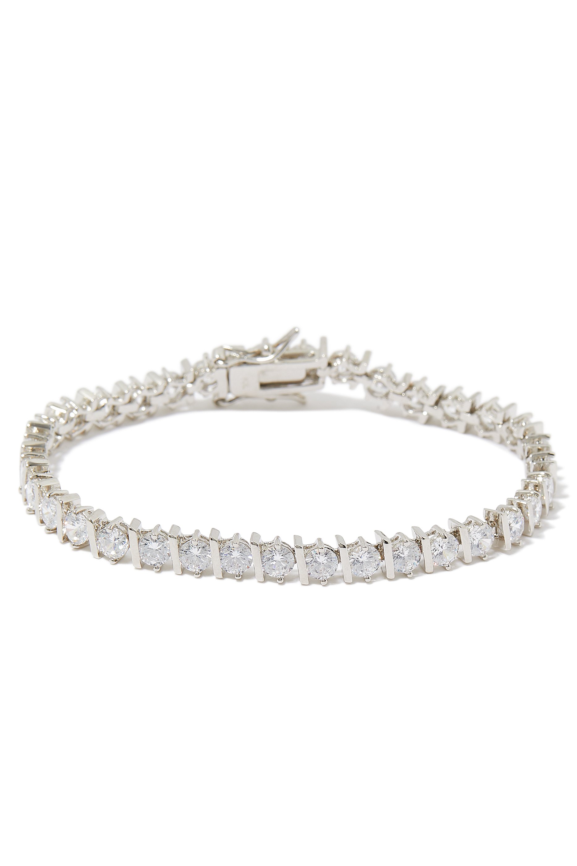 CZ Alt Slash Tennis Bracelet, Rhodium-Plated Brass & Cubic Zirconia