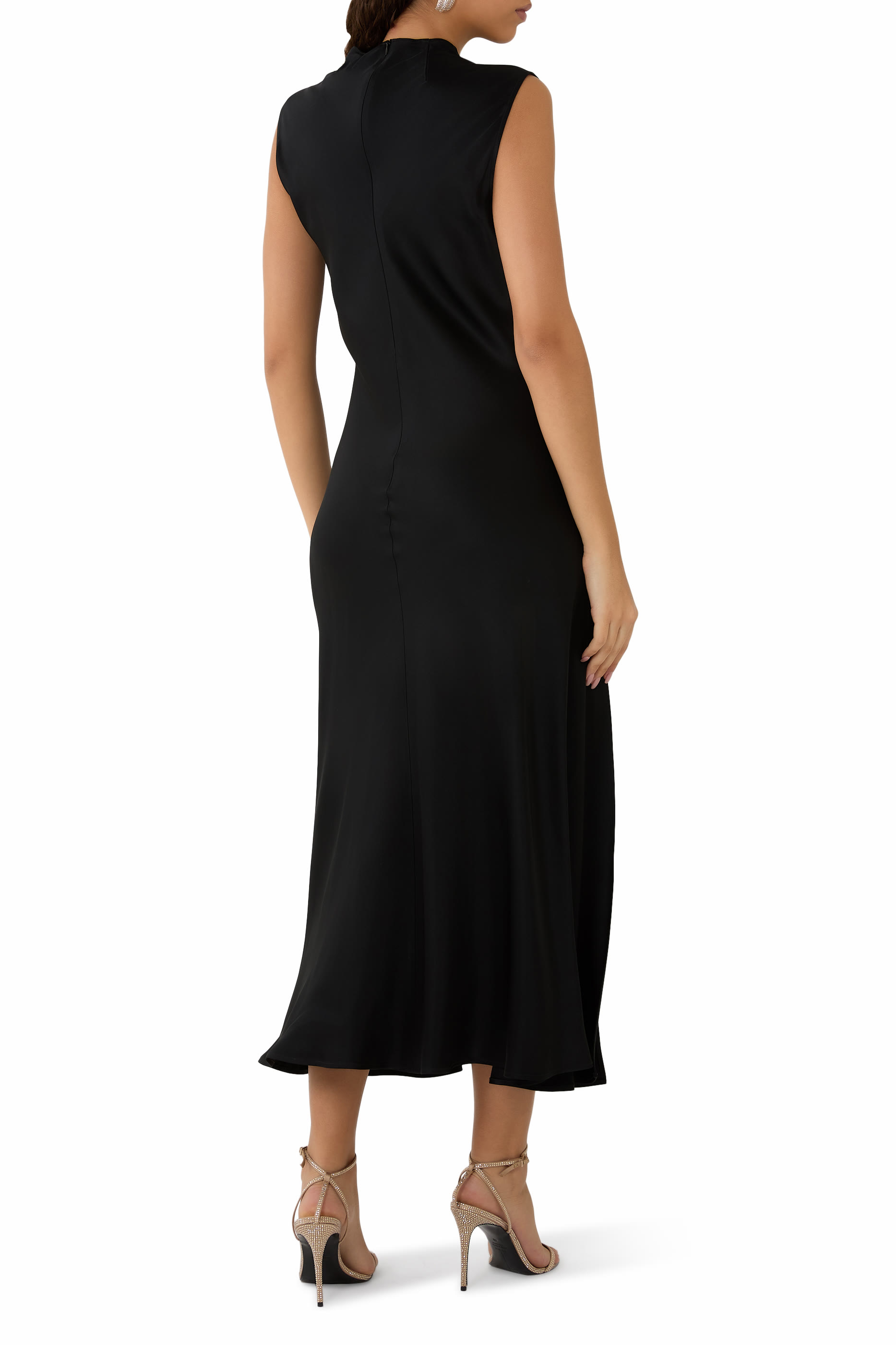 Drape Neck Sleeveless Satin Dress