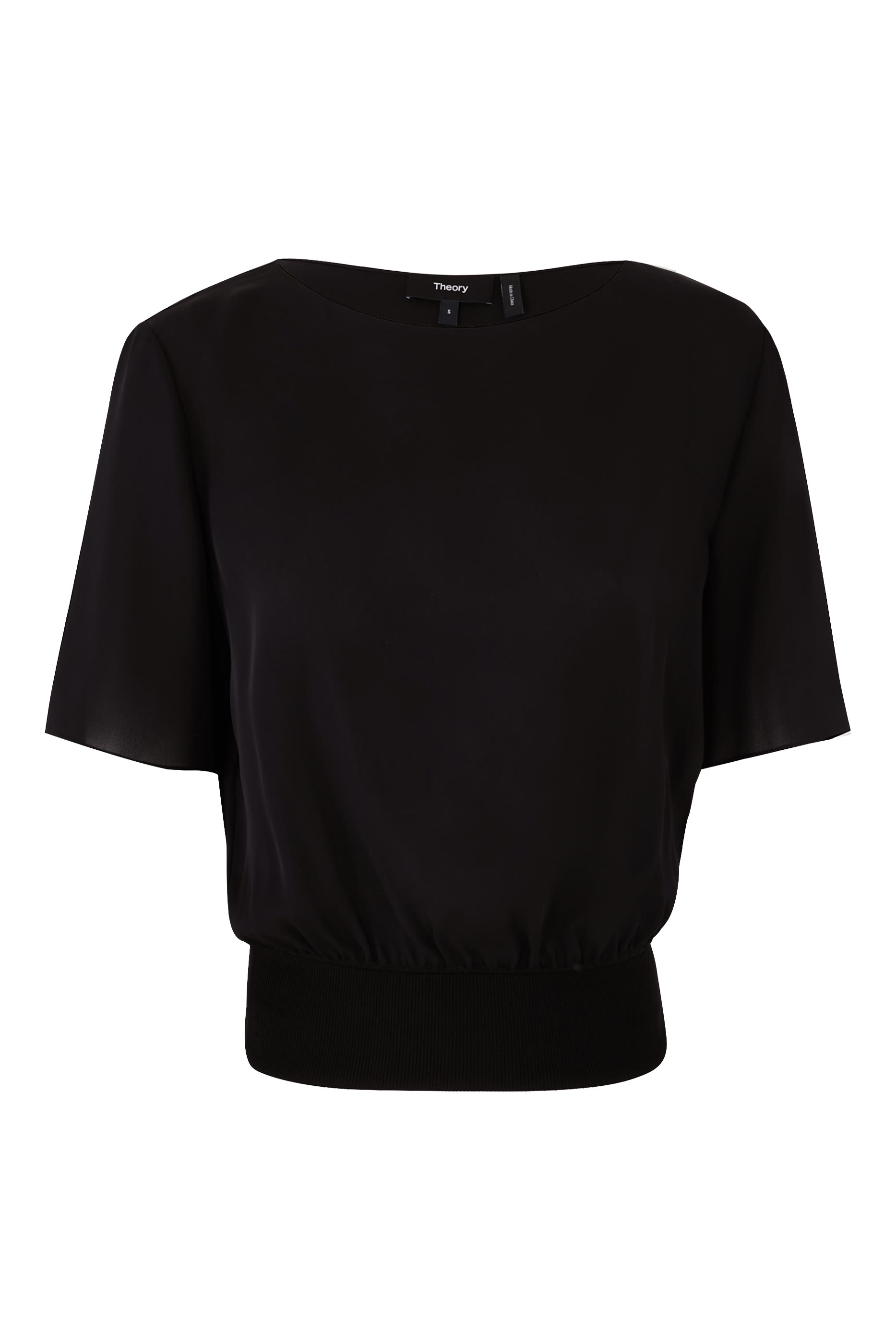 Ribbed Hem Silk Blouse