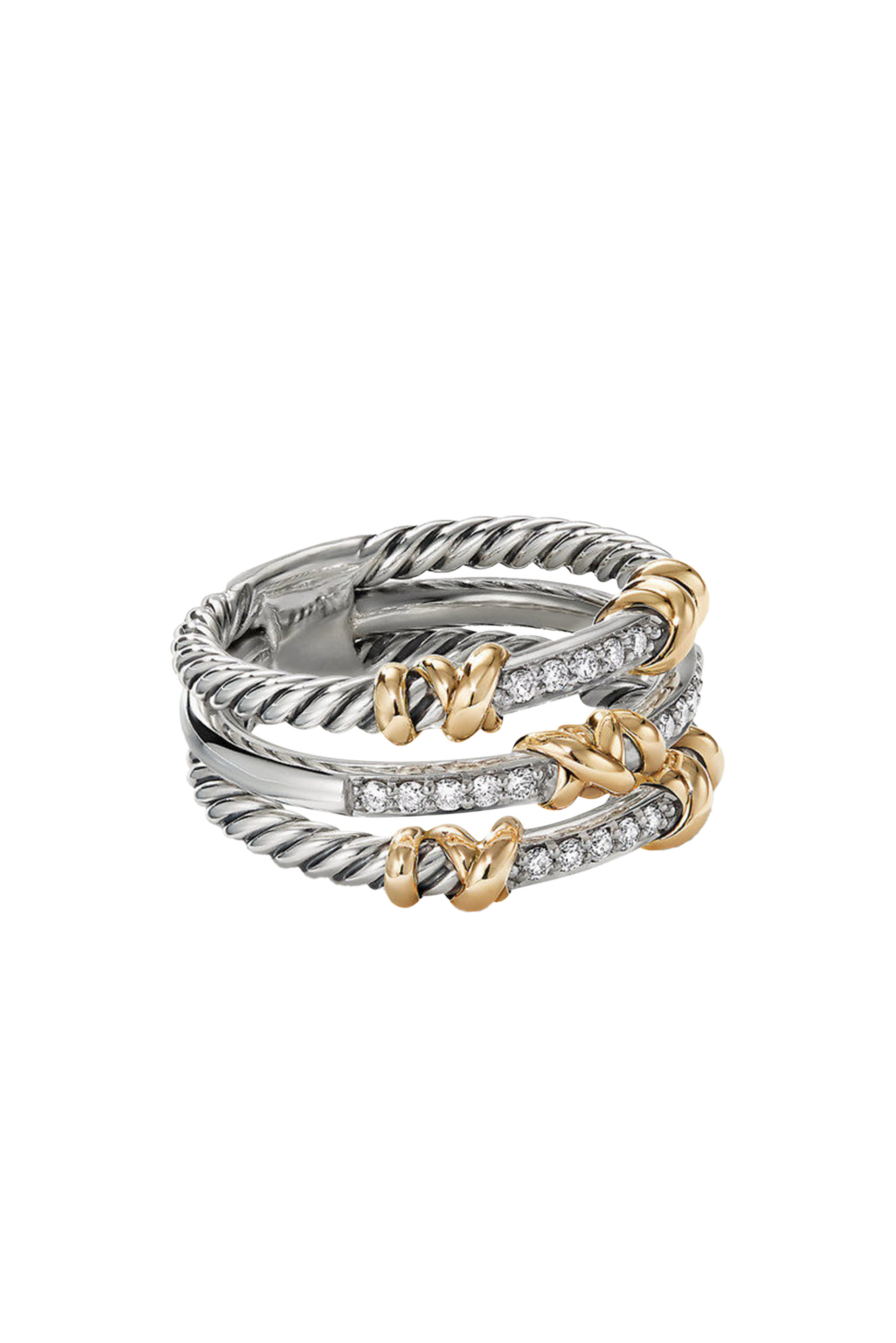 Petite Helena Wrap Three Row Ring, Sterling Silver, 18K Yellow Gold & Diamonds
