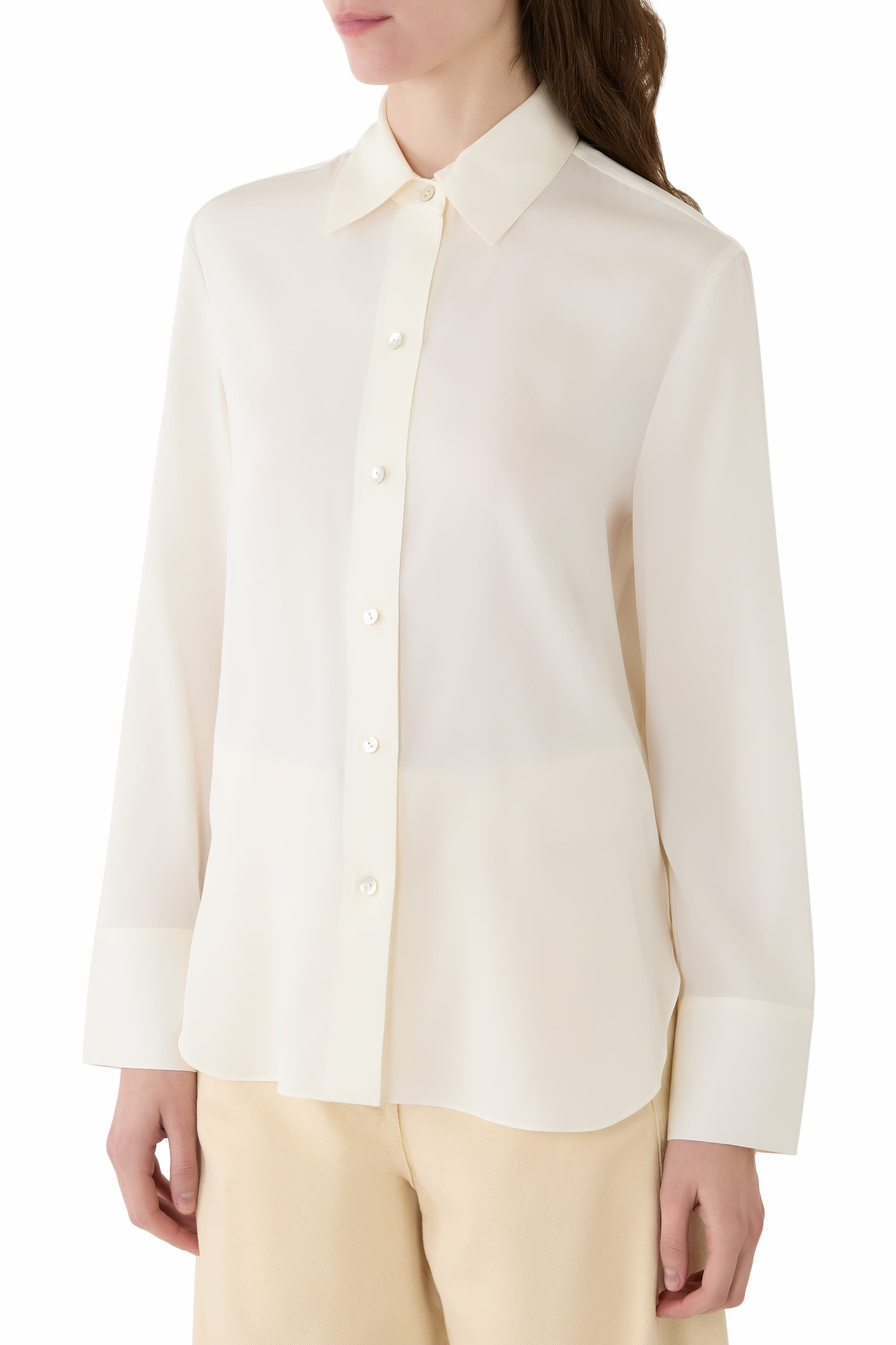 Stretch-Silk Button-Front Blouse 