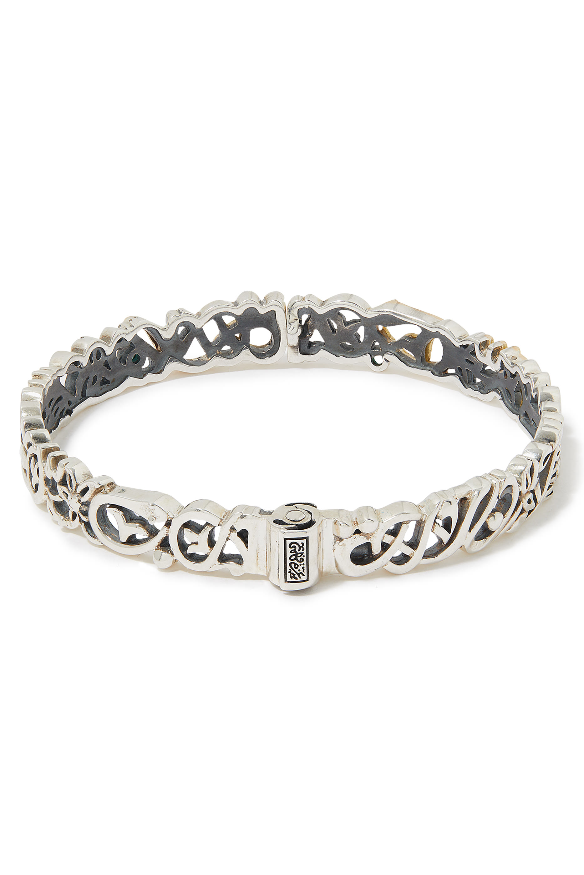 Tales of Calligraphy Bangle, 18k Yellow Gold with Sterling Silver & Champagne Diamonds