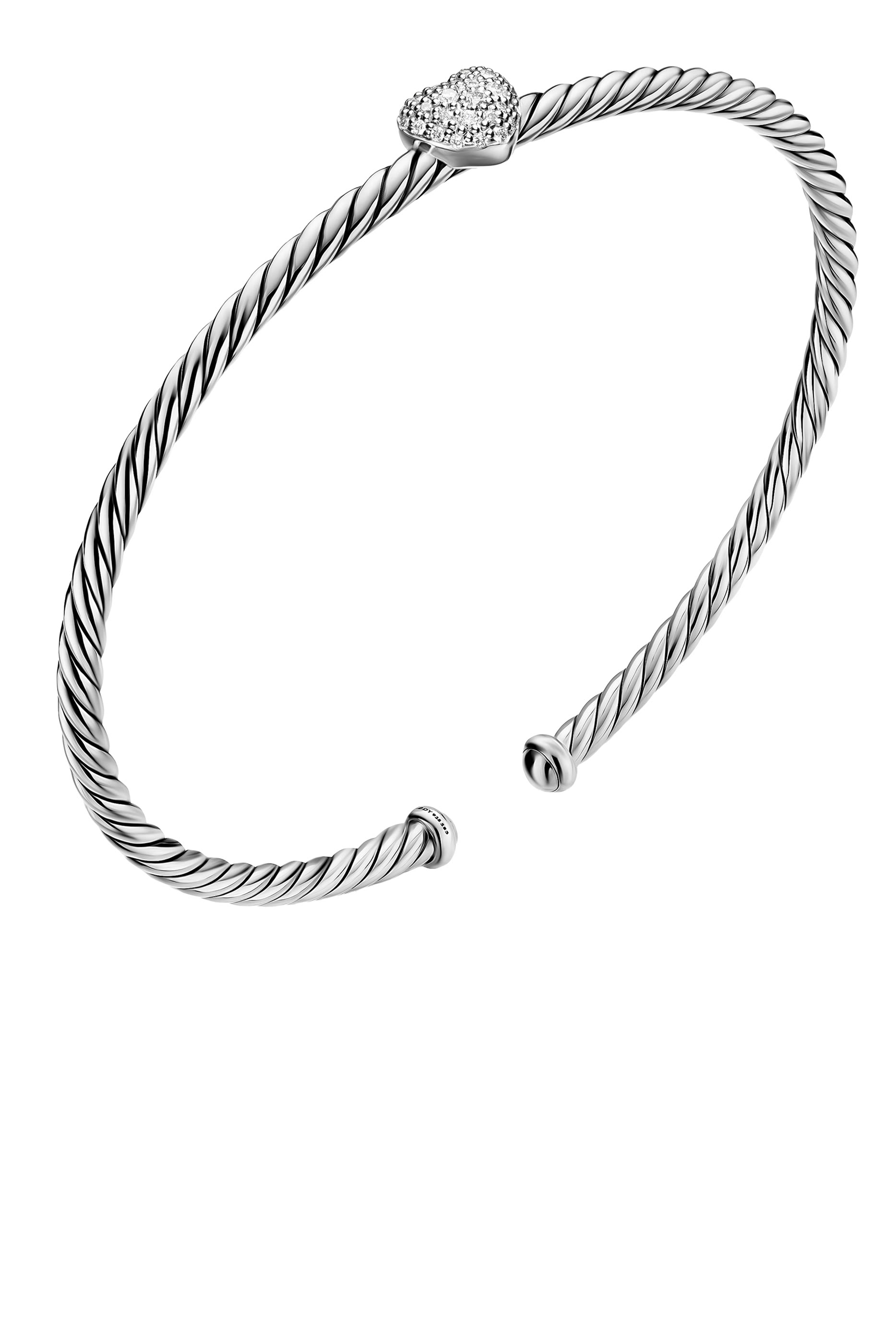 Micro Cable Flex&reg; Heart Station Bracelet, Sterling Silver & Diamonds