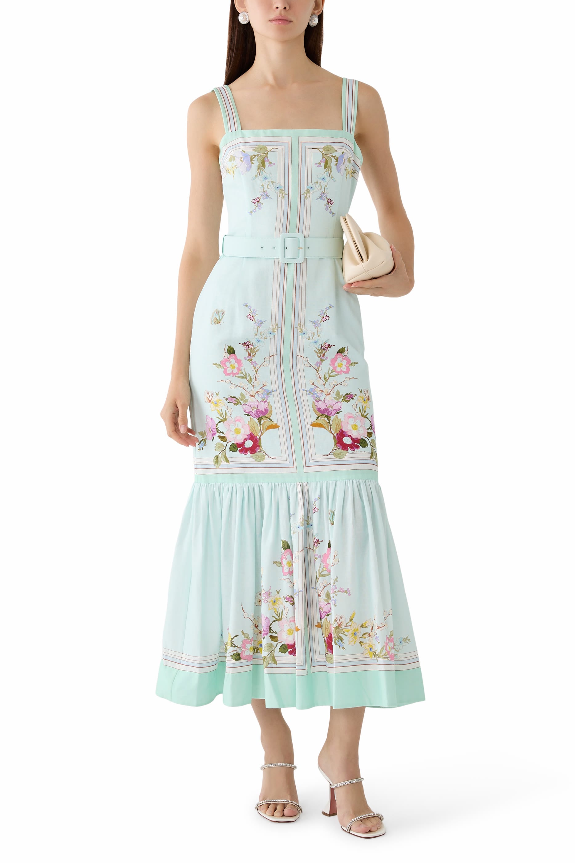  Floral Linen Midi Dress 