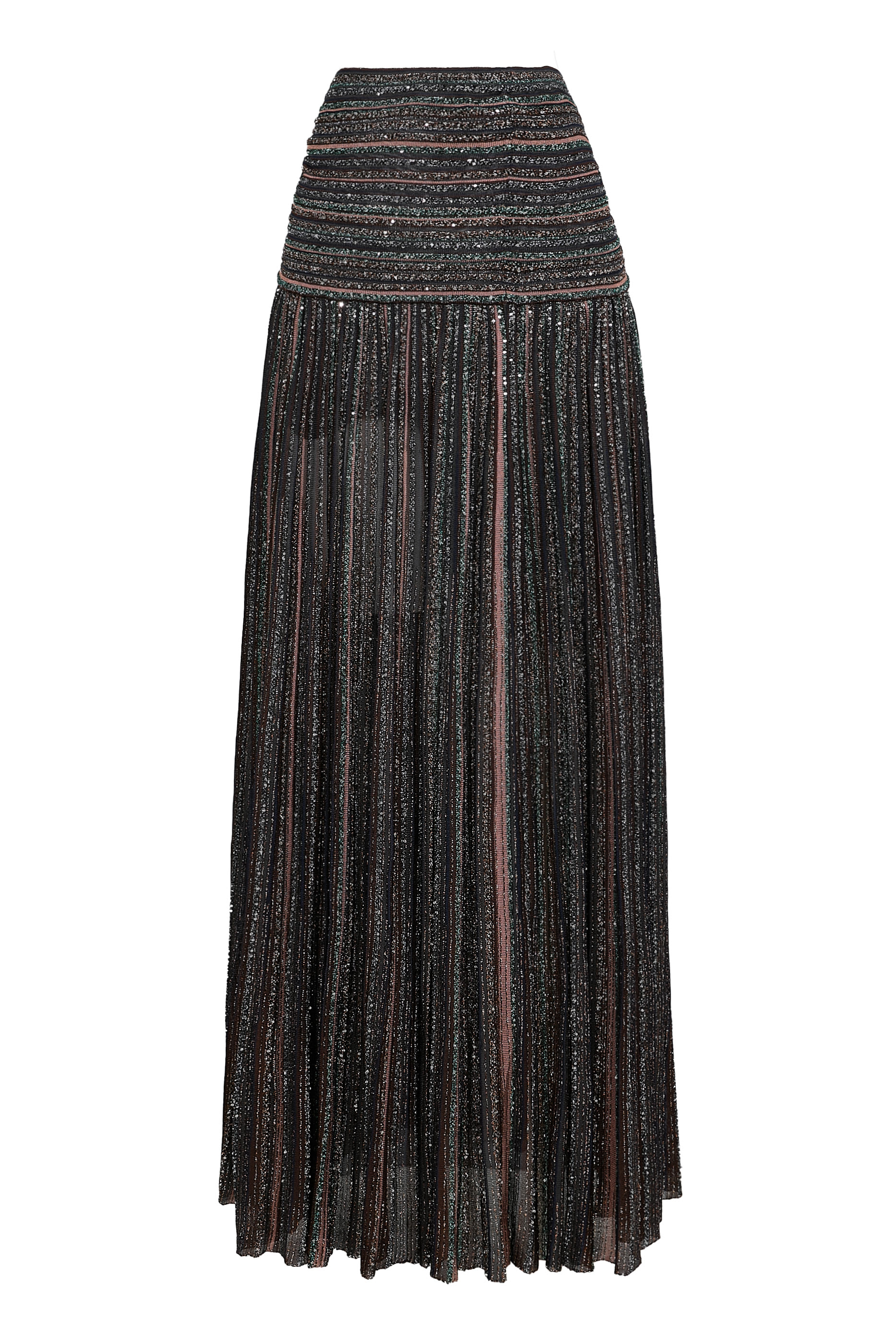  Ribbed Mixed Viscose Lam&eacute; Long Skirt