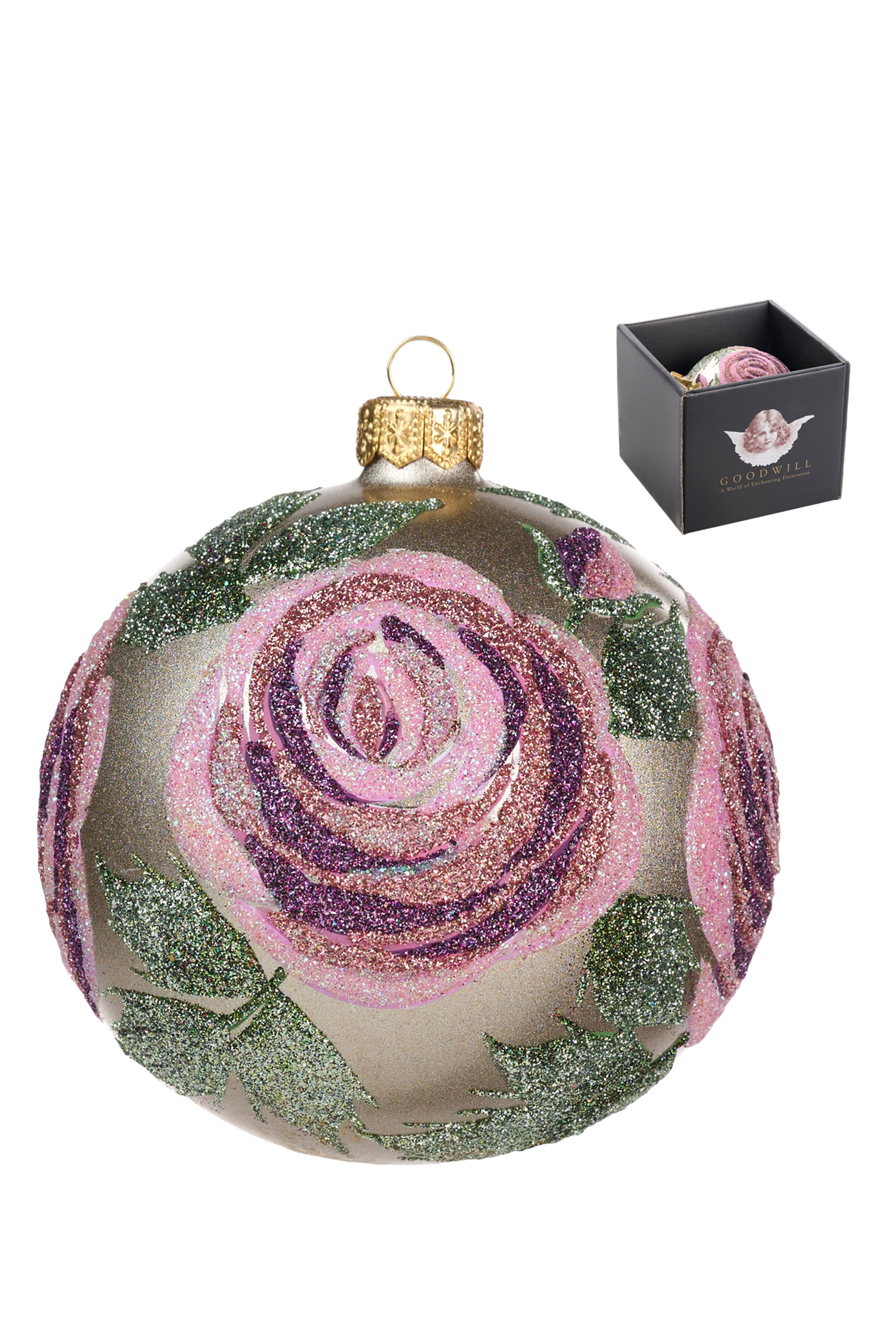 Glass Ball Ornament with Rose