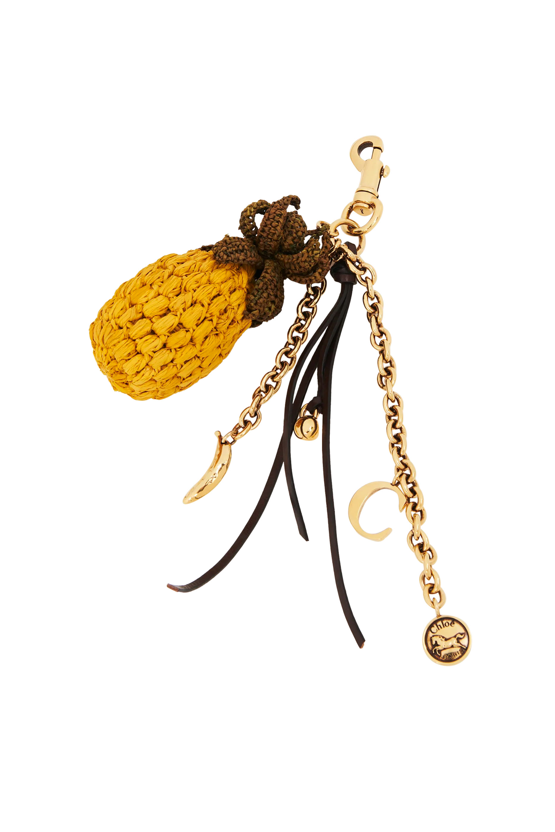 Pineapple Bag Charm in Raffia, Metal & Leather