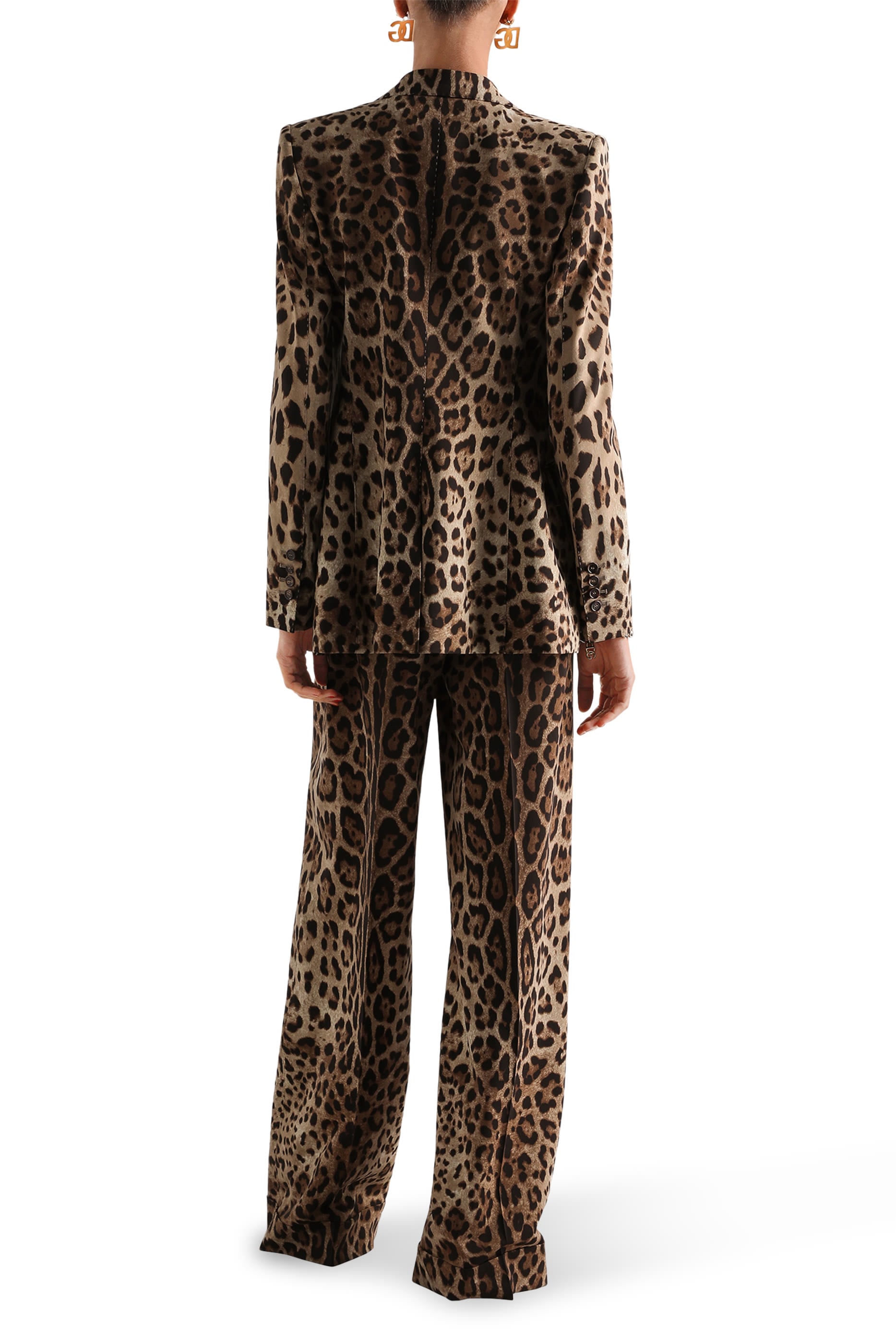 High-Waisted Leopard-Print Wool Pants