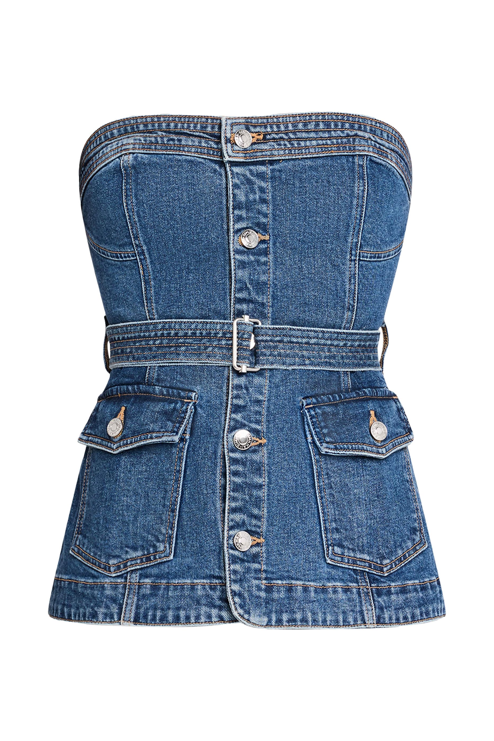 Cyan Belted Bustier Top