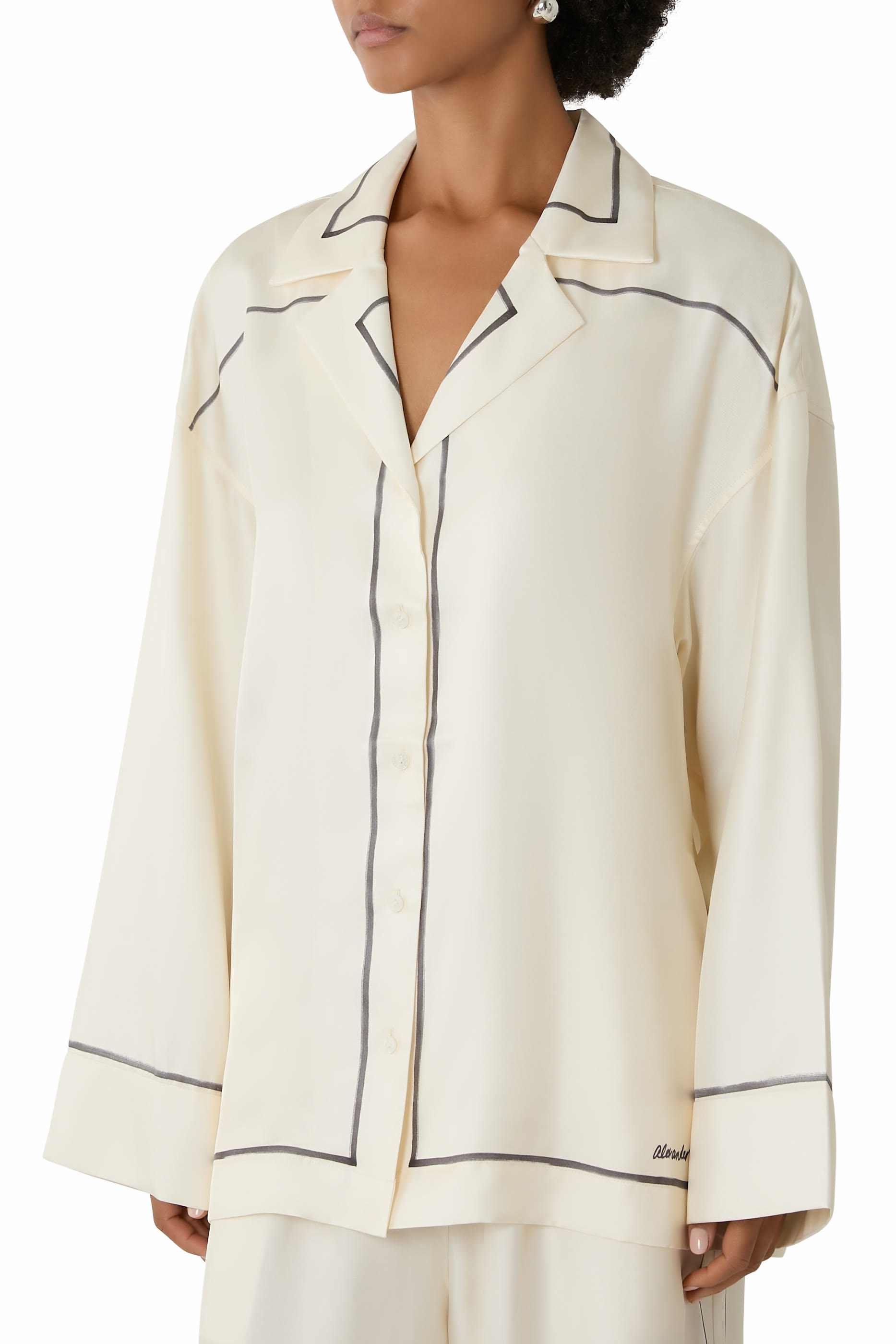 Oversized Button-Down Shirt with Border Print