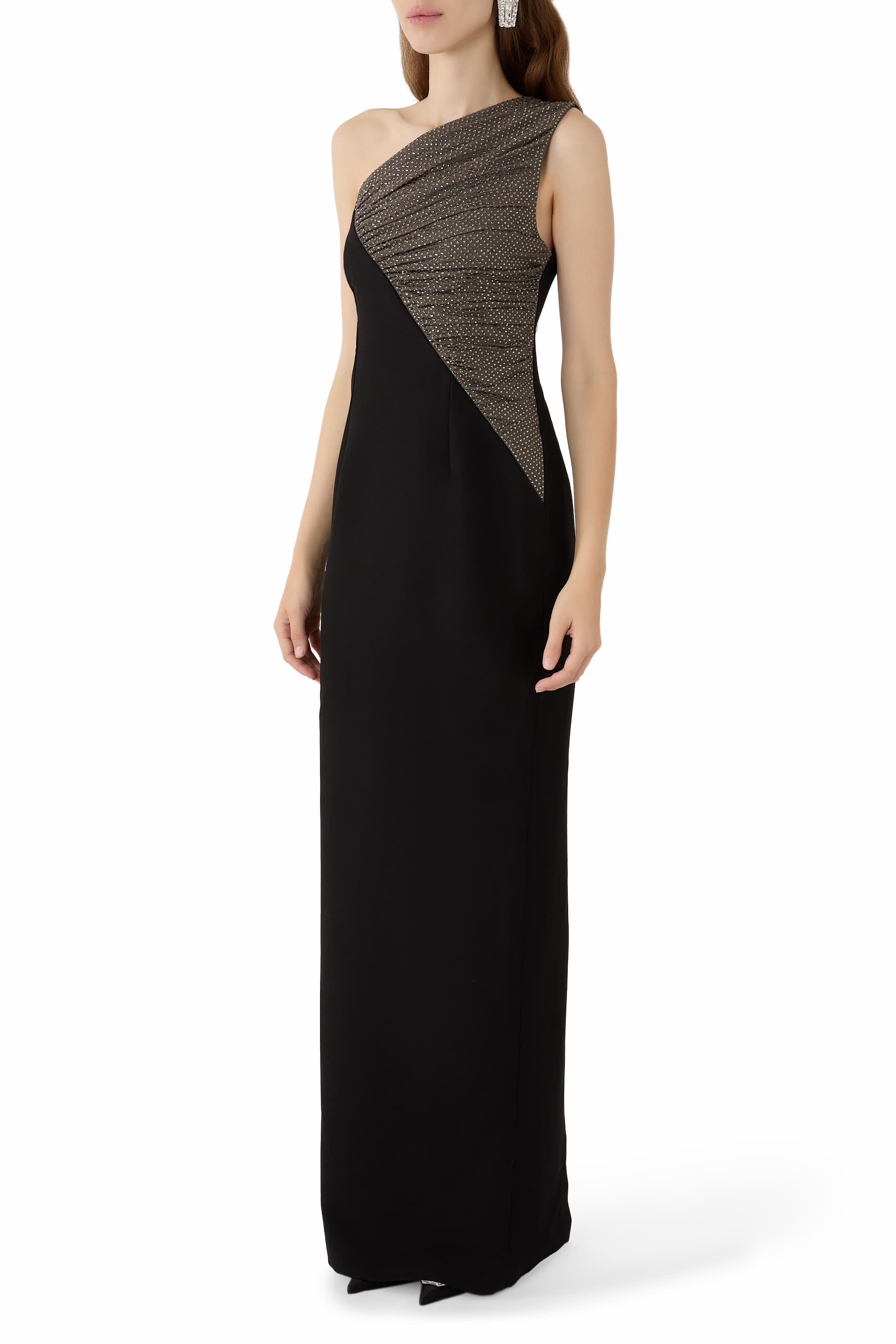 Asymmetric Diamante Contrast Column Dress