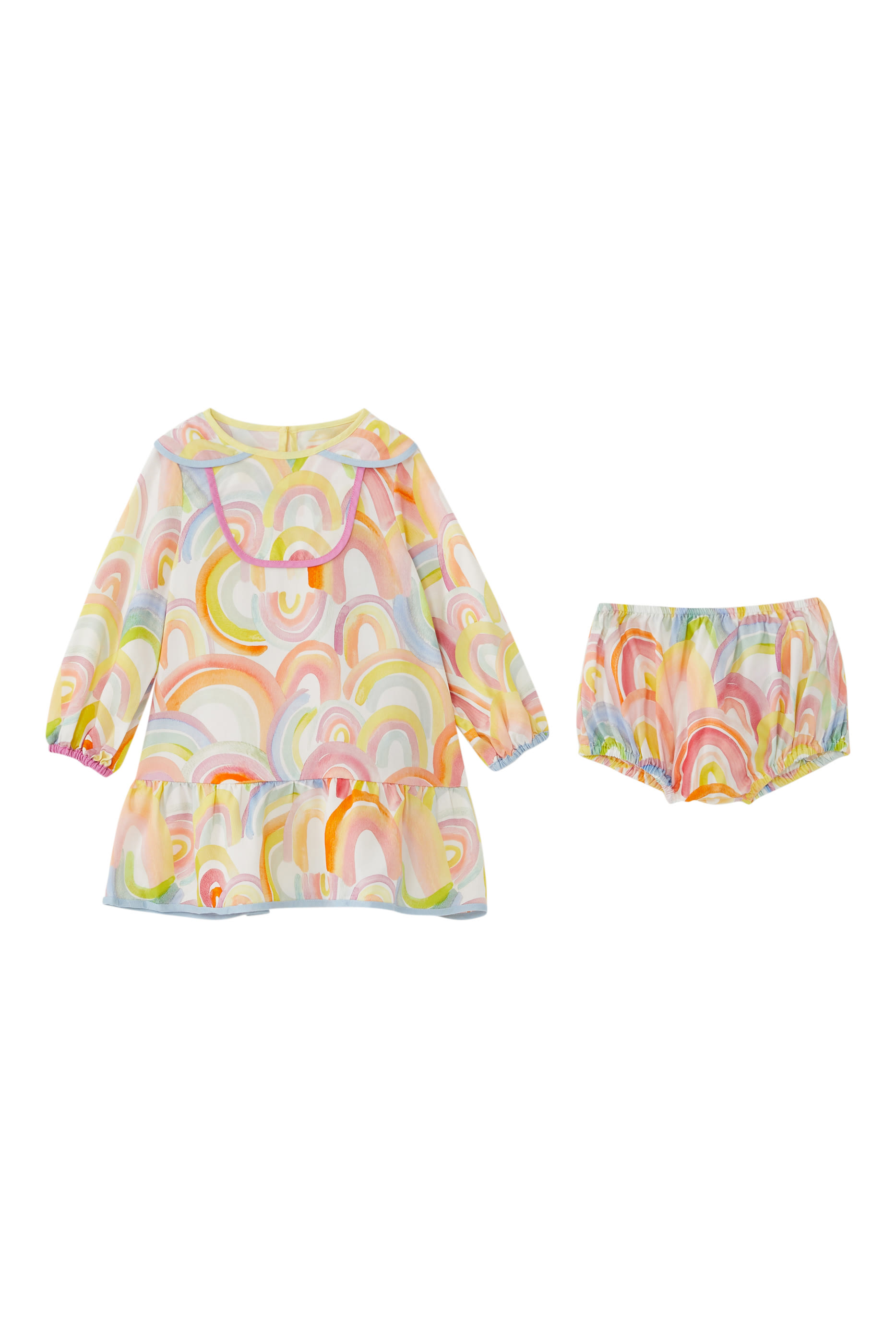 Kids Rainbow Printed Dress with Bloomers