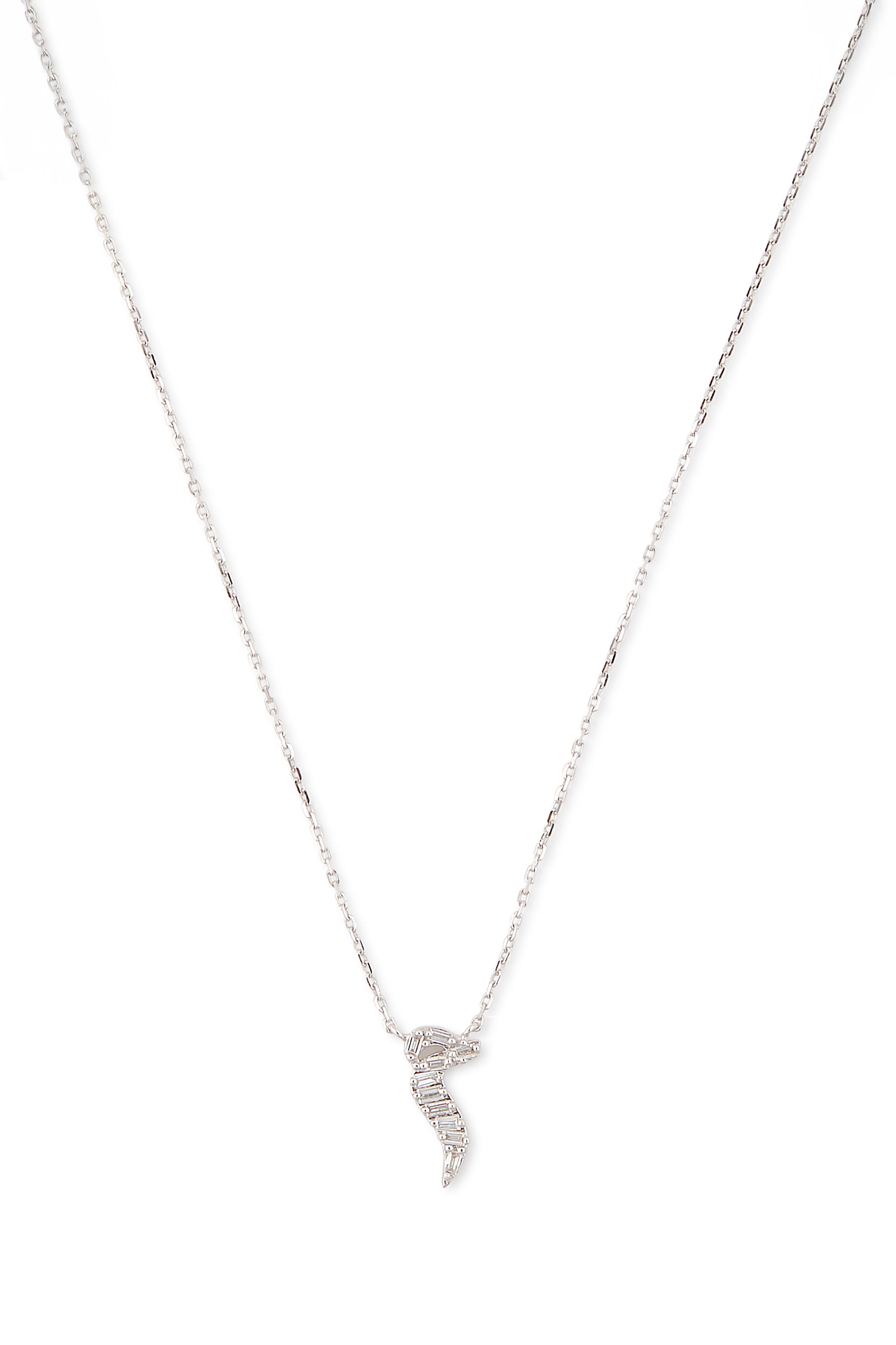 Oula Baguette Diamond Letter Chain Pendant, 18k White Gold & Diamonds