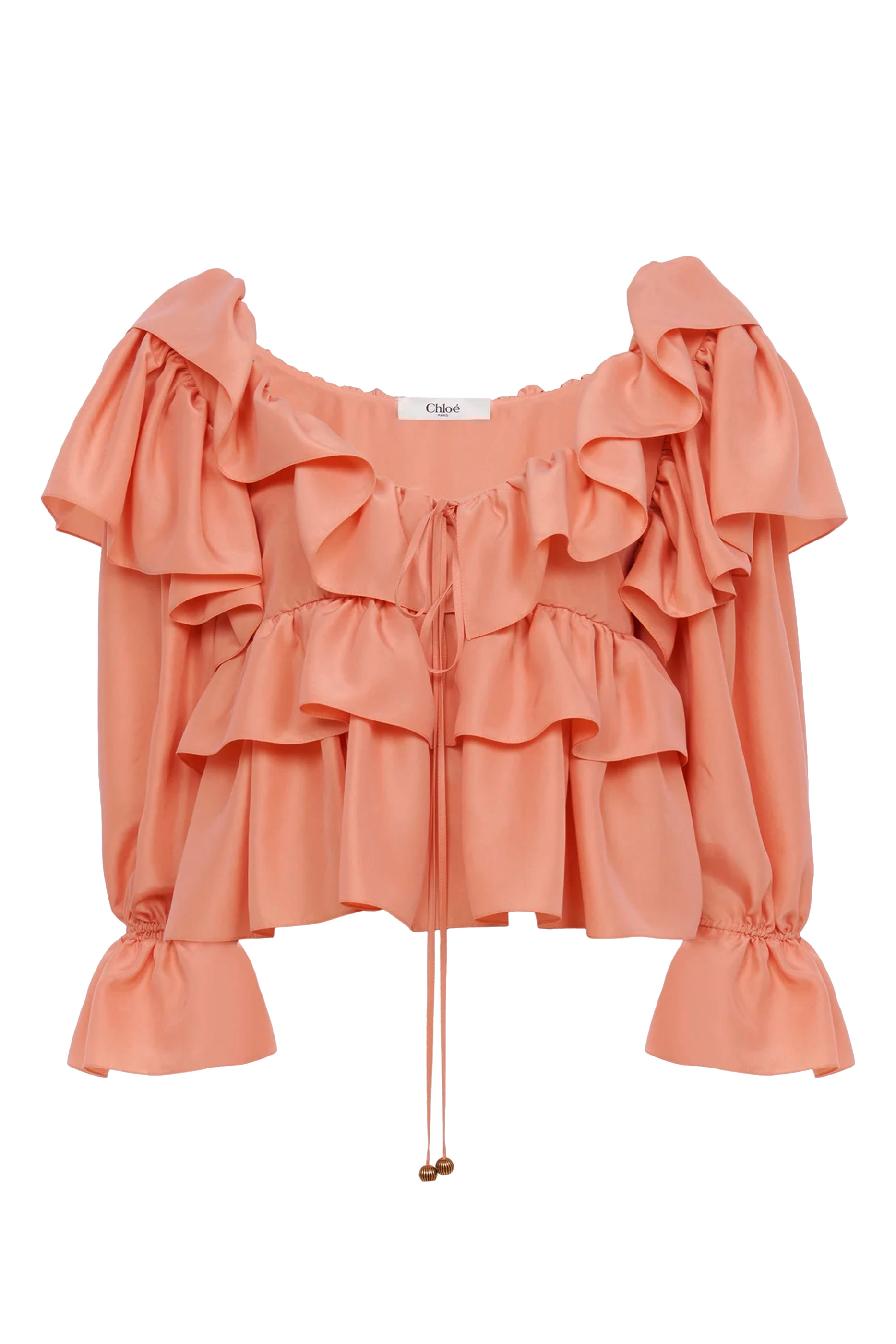 Cropped Ruffle Top in Washed Silk Poplin