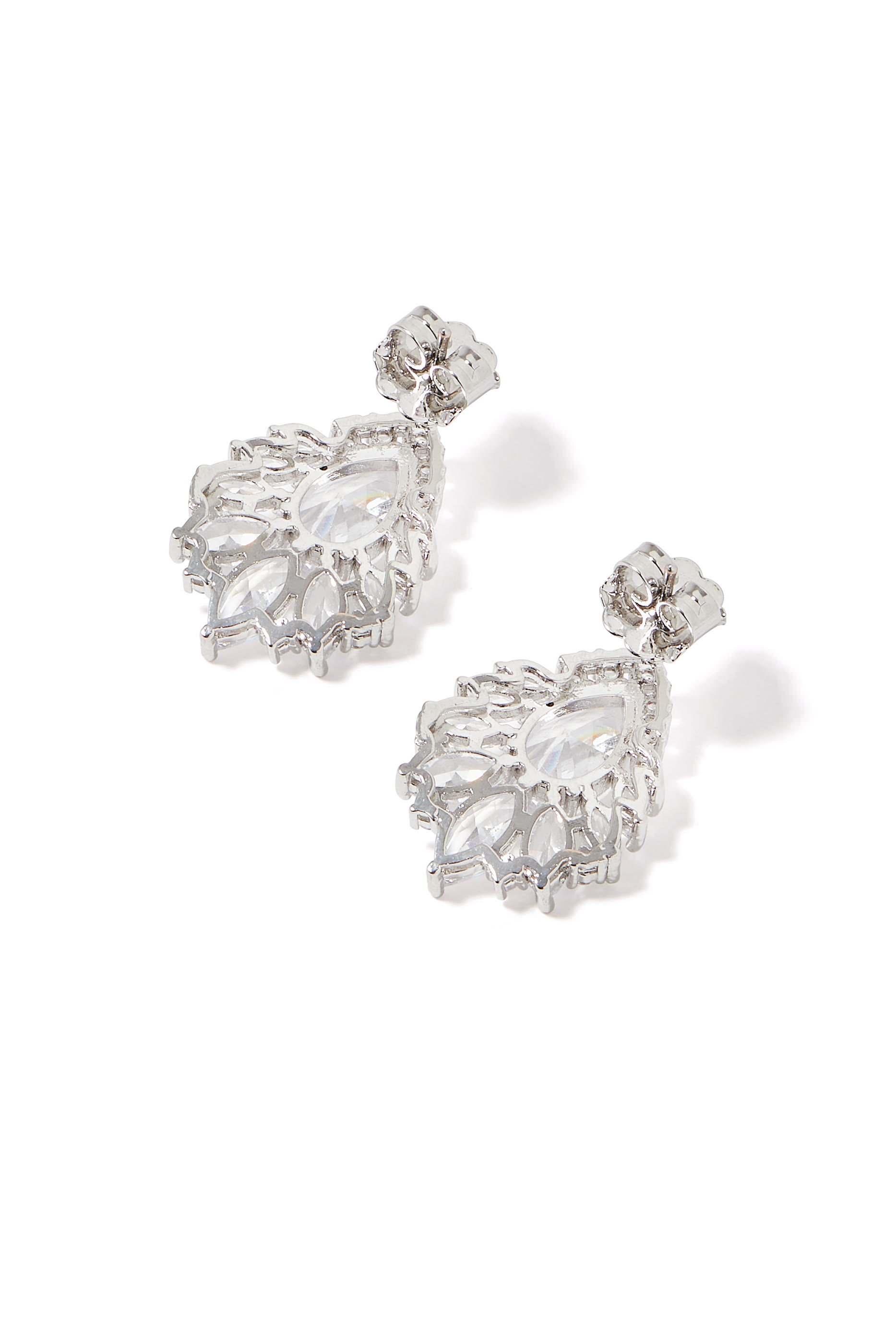 Pear Statement Earrings, Rhodium-Plated Brass & Cubic Zirconia