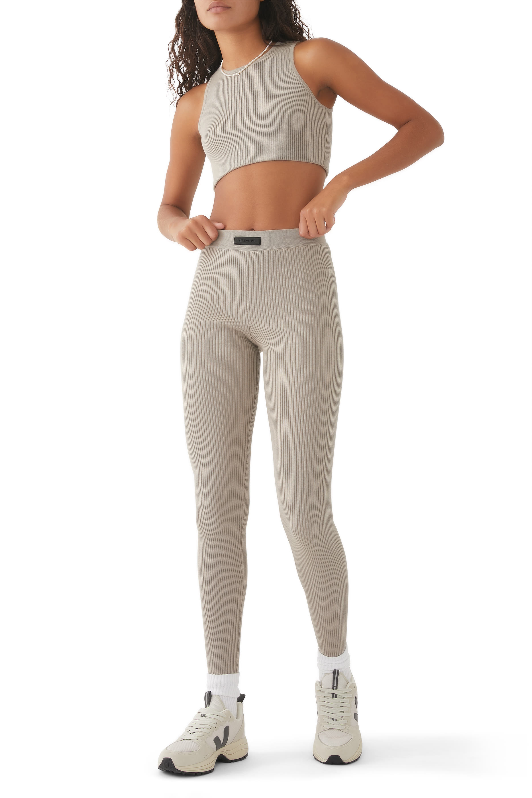 Appliquéd Ribbed-Knit Leggings