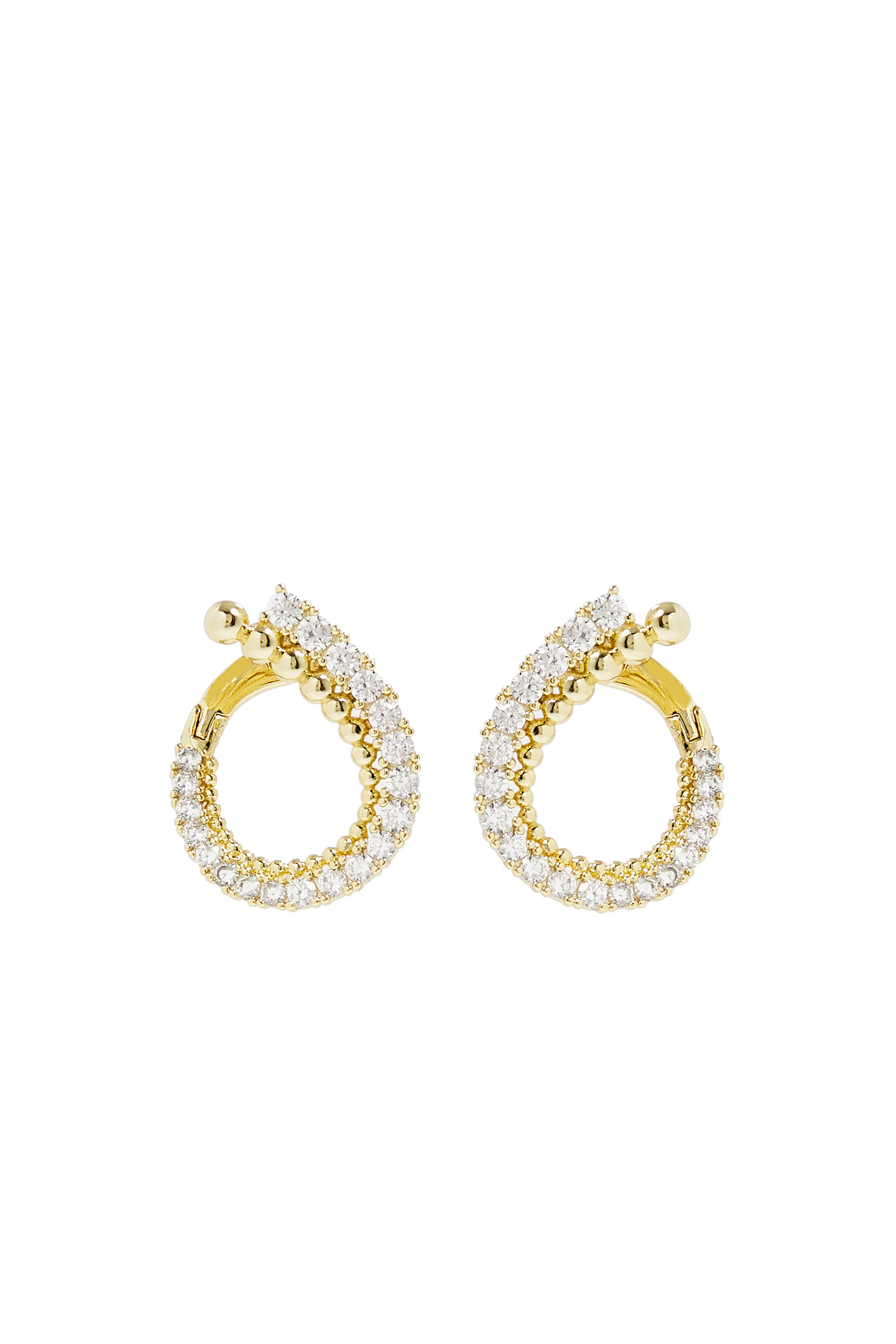 Round Ballstone Hoop Earrings,  Gold-Plated Brass & Cubic Zirconia