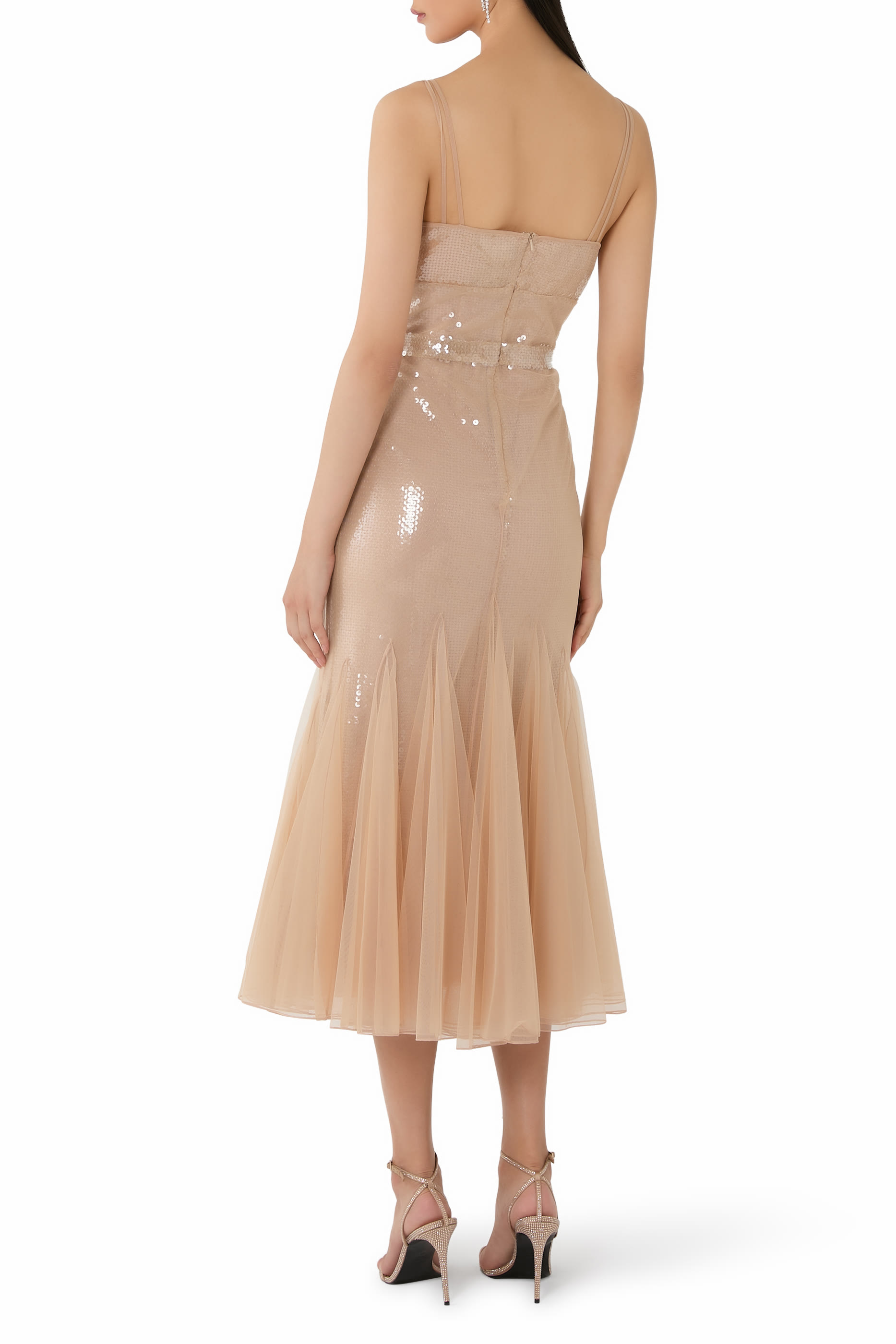 Sequin and Tulle Cami Midi Dress